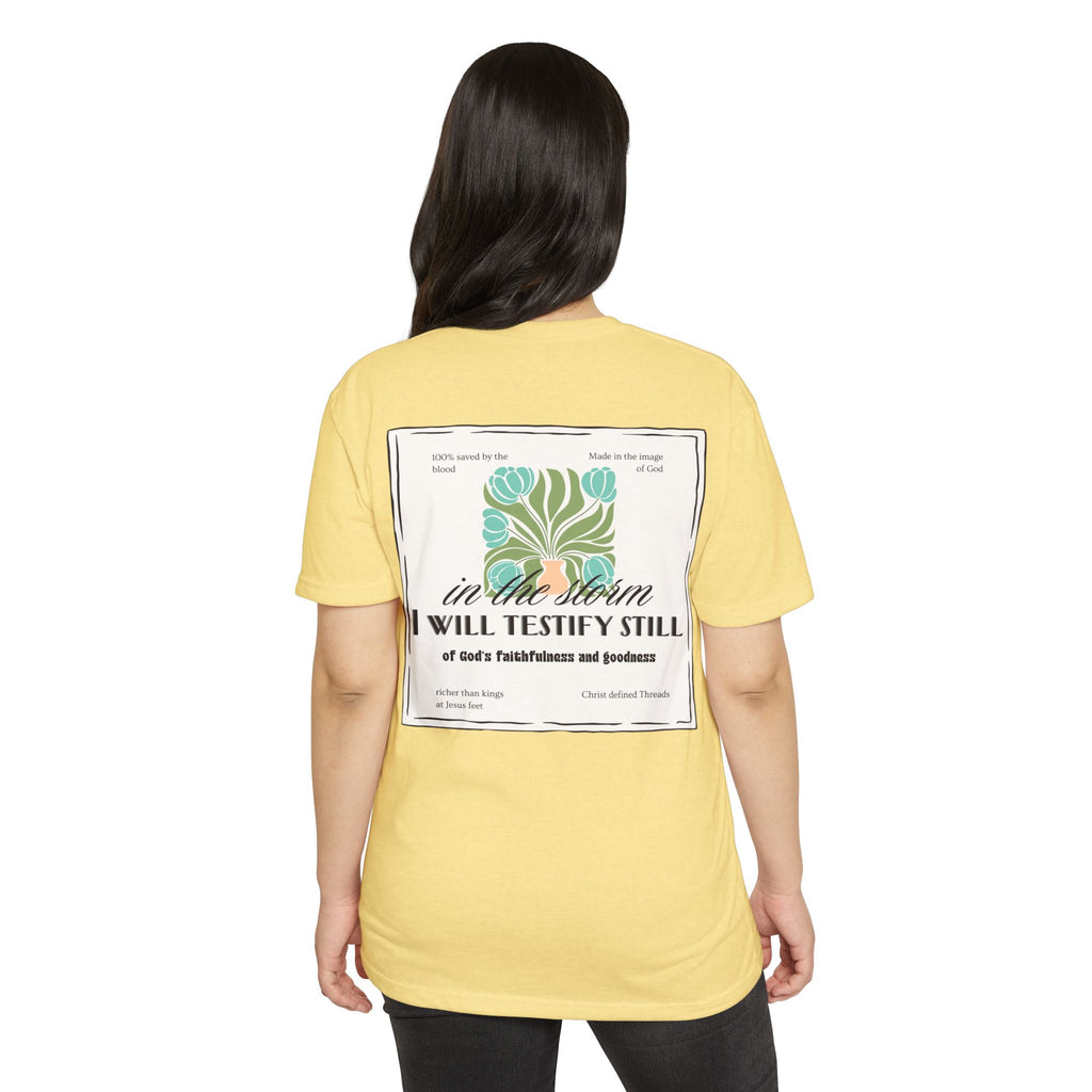 Women's  Faith Graphic T-Shirt — "In the Storm I Will Testify Still" Christian Tee