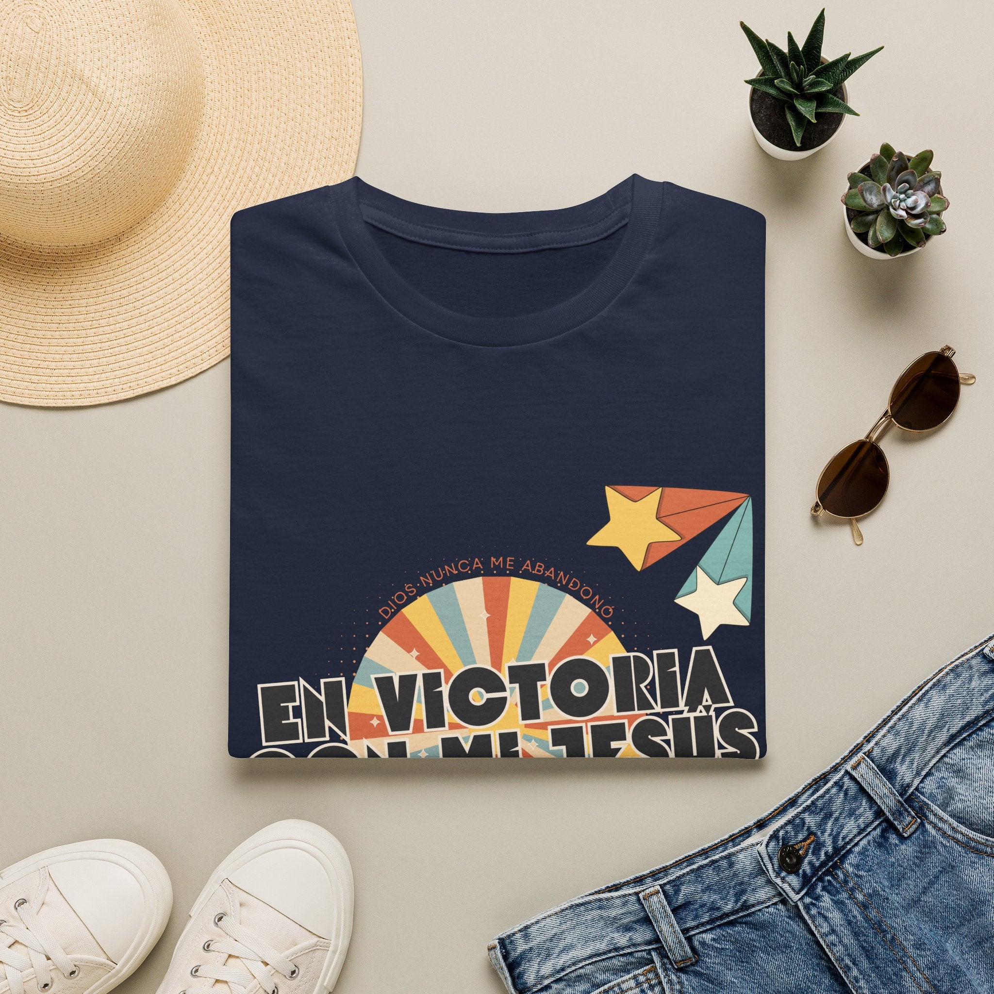 Camisa “En Victoria con mi Jesús” Varones Estilo Retro Sunrise