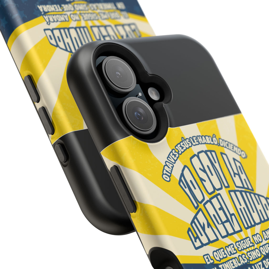"Yo soy la luz del mundo" protección para telefono (Juan 8:12)— Para hombres- Magnético y resistente al impacto