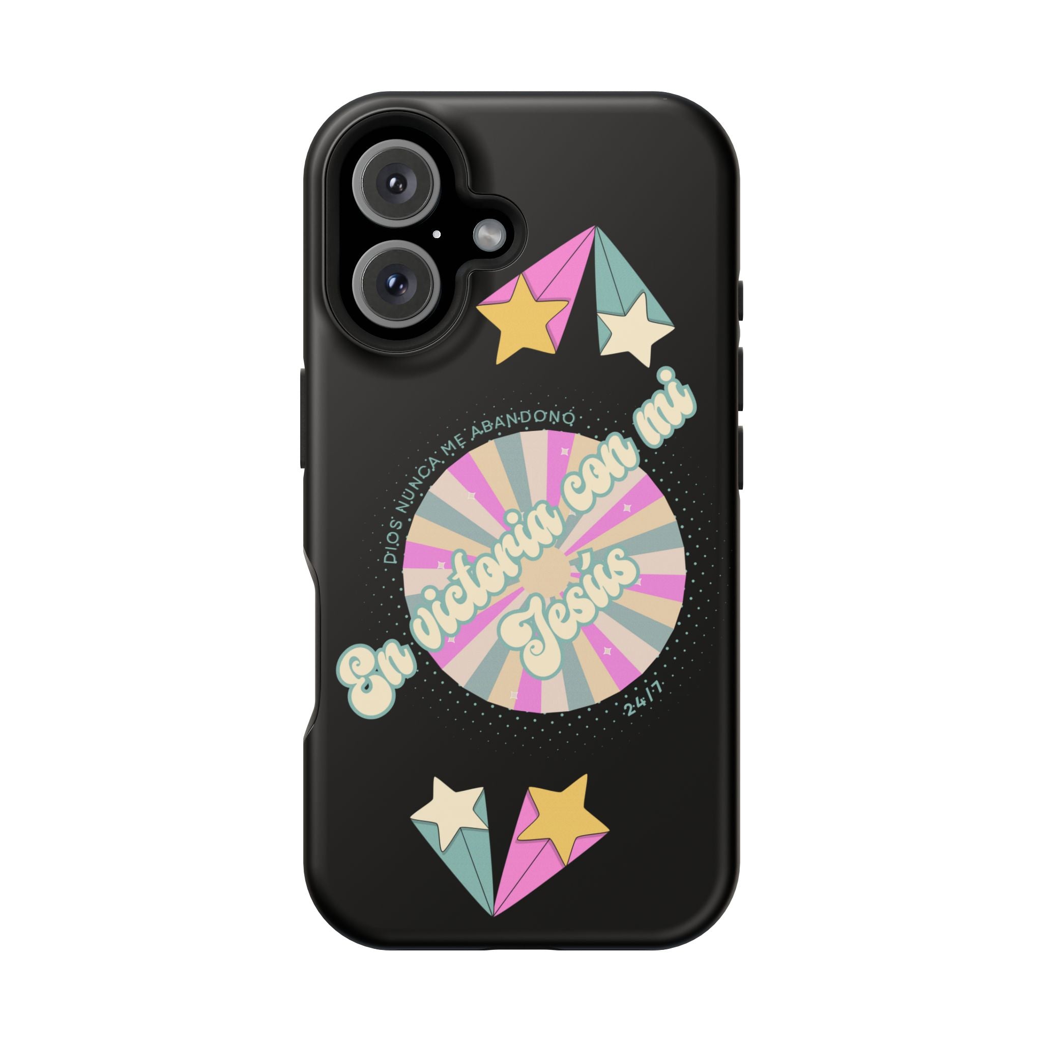 Mujeres Cover de Telefono Magnético e Impacto Resistente— "En Victoria con mi Jesús" Retro Star Design