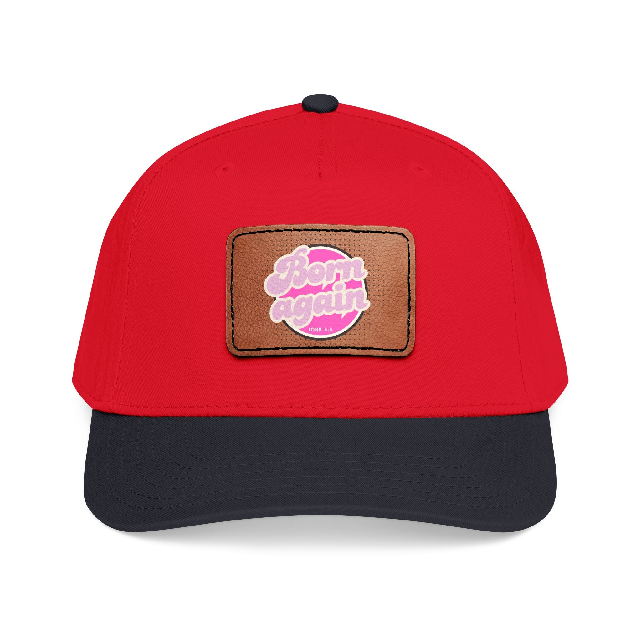 Women's 'Born Again' Leather Patch Baseball Cap — Retro Pink Logo Mid-Profile Hat