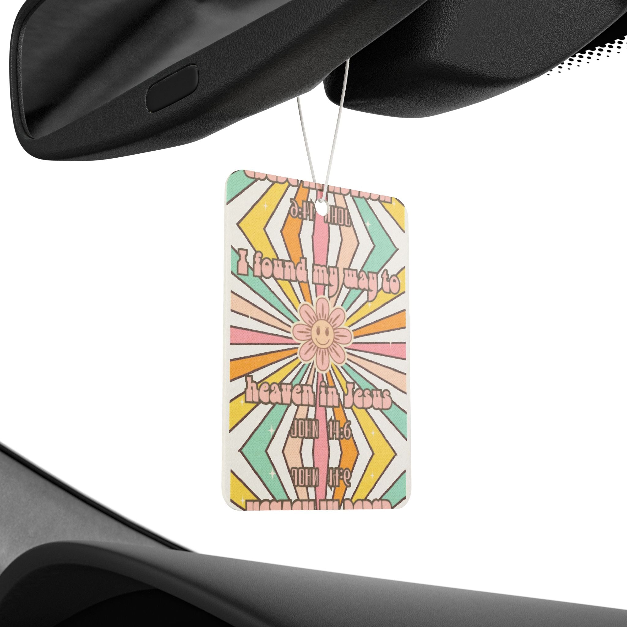 Retro Sunflower Car Air Freshener — "John 14:6"
