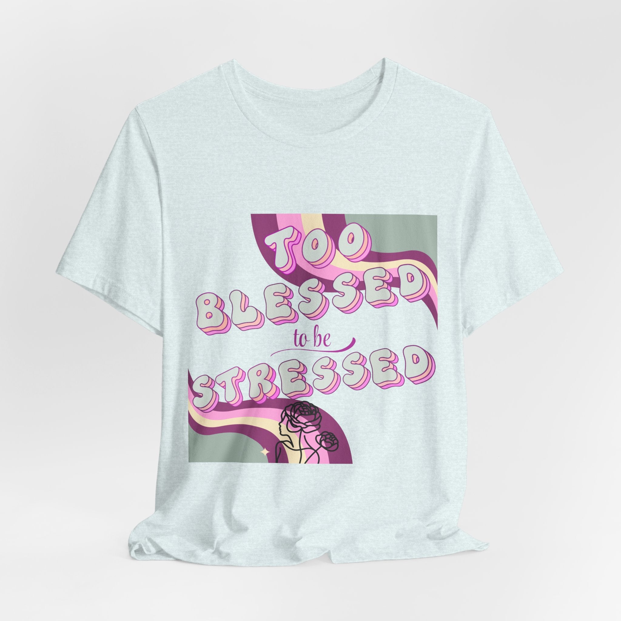 Women's Too Blessed to Be Stressed Tee — Retro Pink Graphic T-Shirt