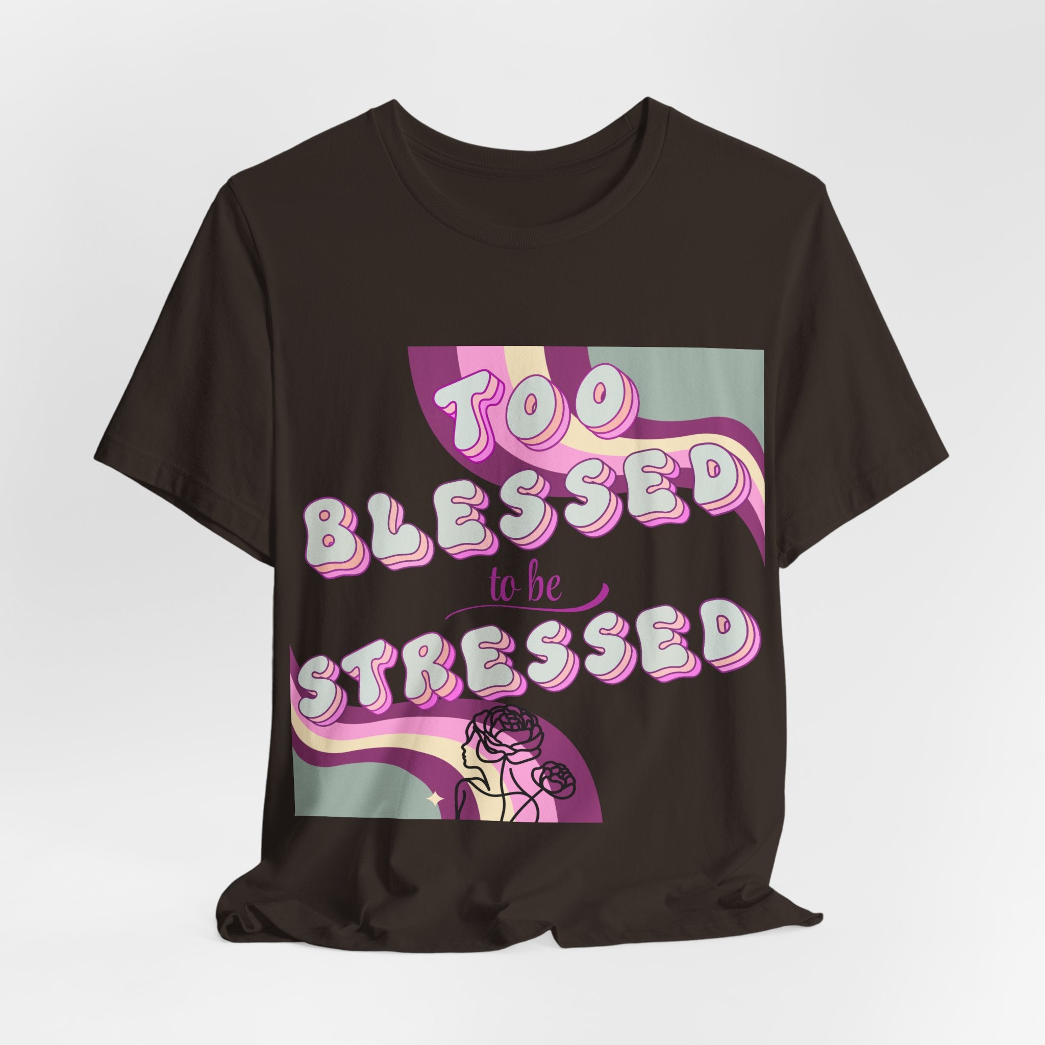 Women's Too Blessed to Be Stressed Tee — Retro Pink Graphic T-Shirt