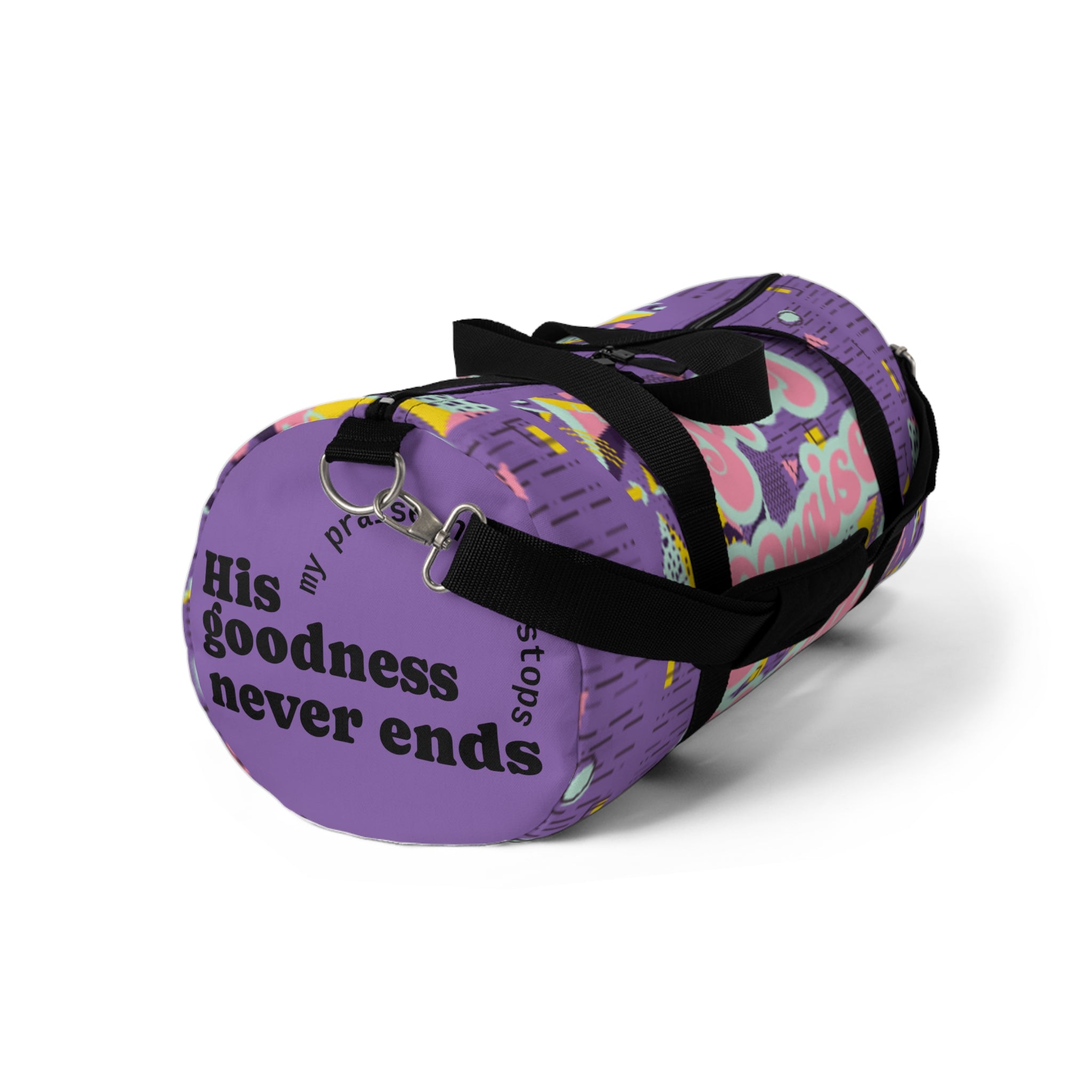 Duffel Bag — Retro Purple "Pray, Praise, Repeat" Gym Travel Bag