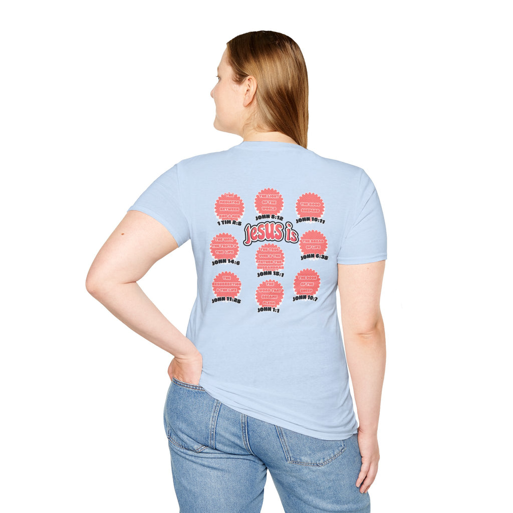 Women's 'Jesus is' T-Shirt — Inspirational Christian Scripture Tee (John 3:16, John 10:27)