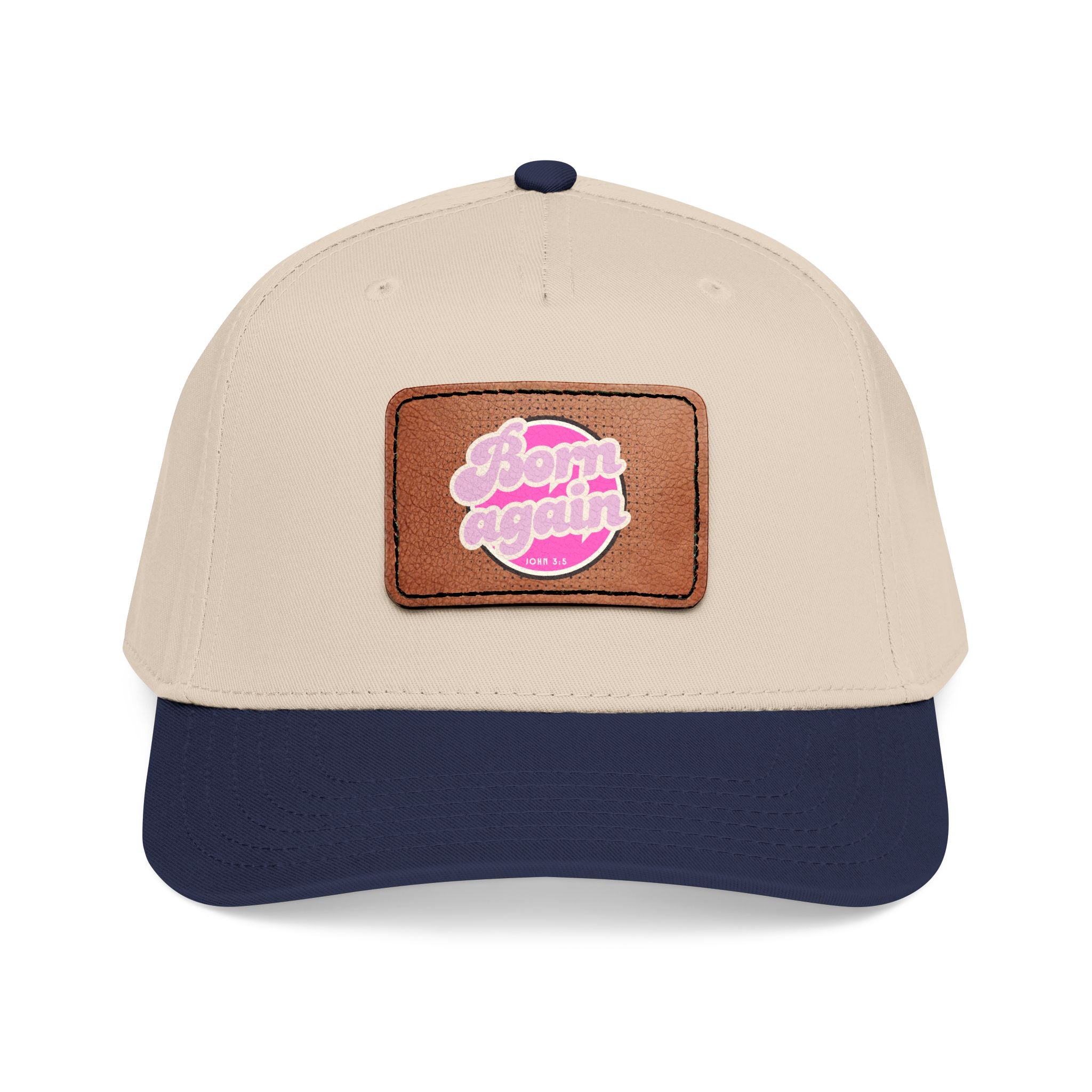 Women's 'Born Again' Leather Patch Baseball Cap — Retro Pink Logo Mid-Profile Hat