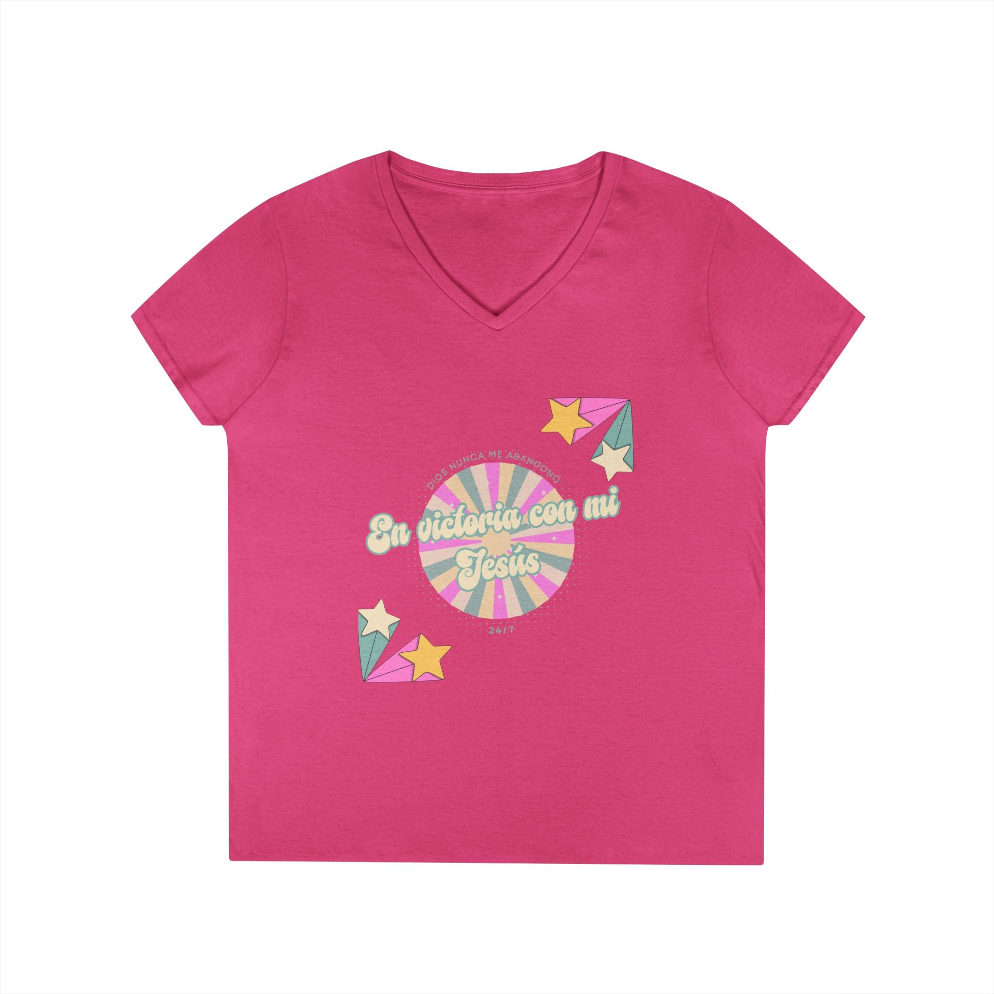 Camisa cuello V-Neck — "En victoria con mi Jesús" Para Mujeres