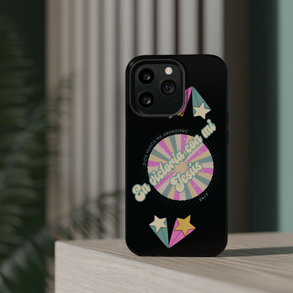 Mujeres Cover de Telefono Magnético e Impacto Resistente— "En Victoria con mi Jesús" Retro Star Design