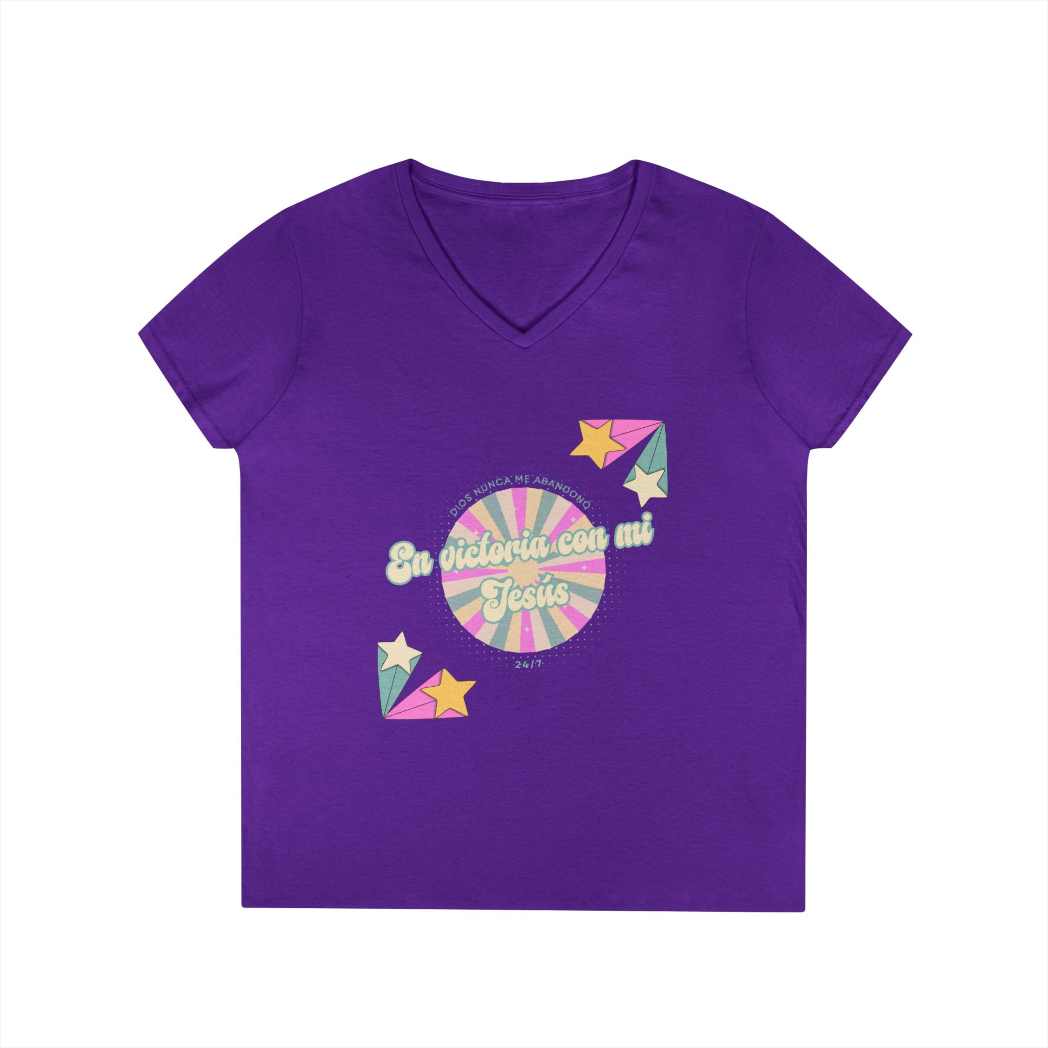 Camisa cuello V-Neck — "En victoria con mi Jesús" Para Mujeres