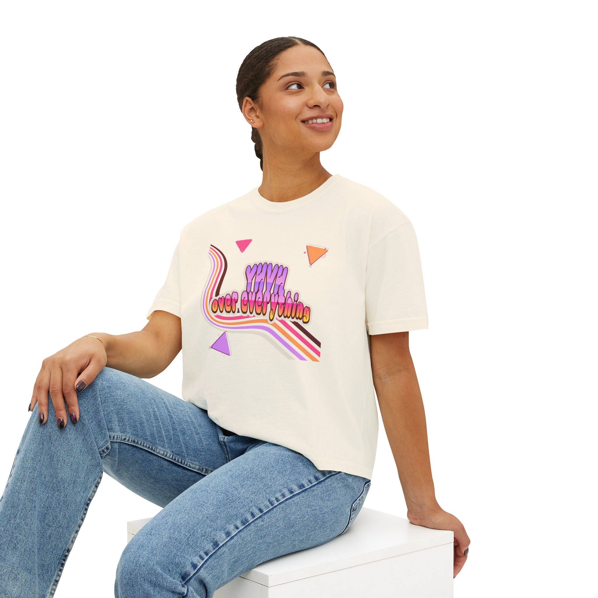 Retro 'YHVH over everything' Boxy Tee — Women's 90s Vibe Graphic T-Shirt