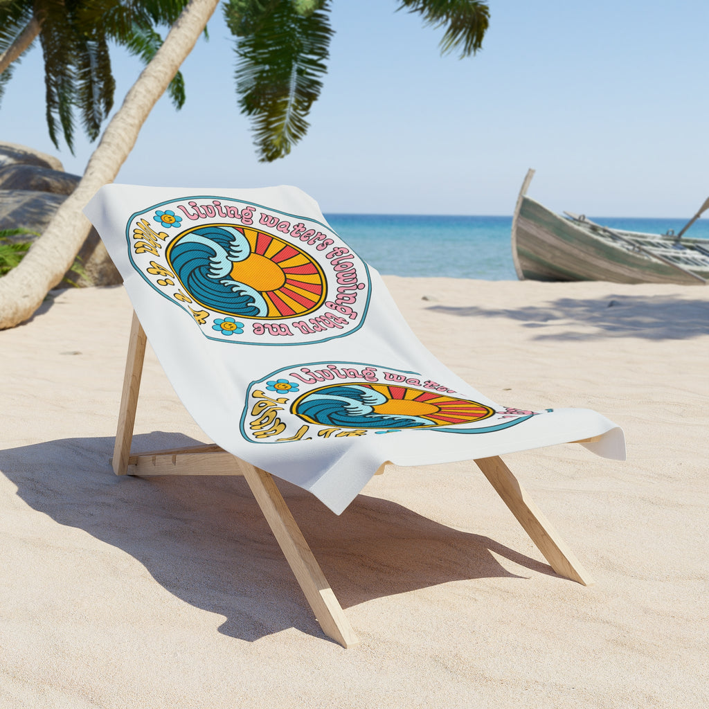 Women's Beach Towel — "Living Waters Flowing" John 4:14 Retro Surf Design