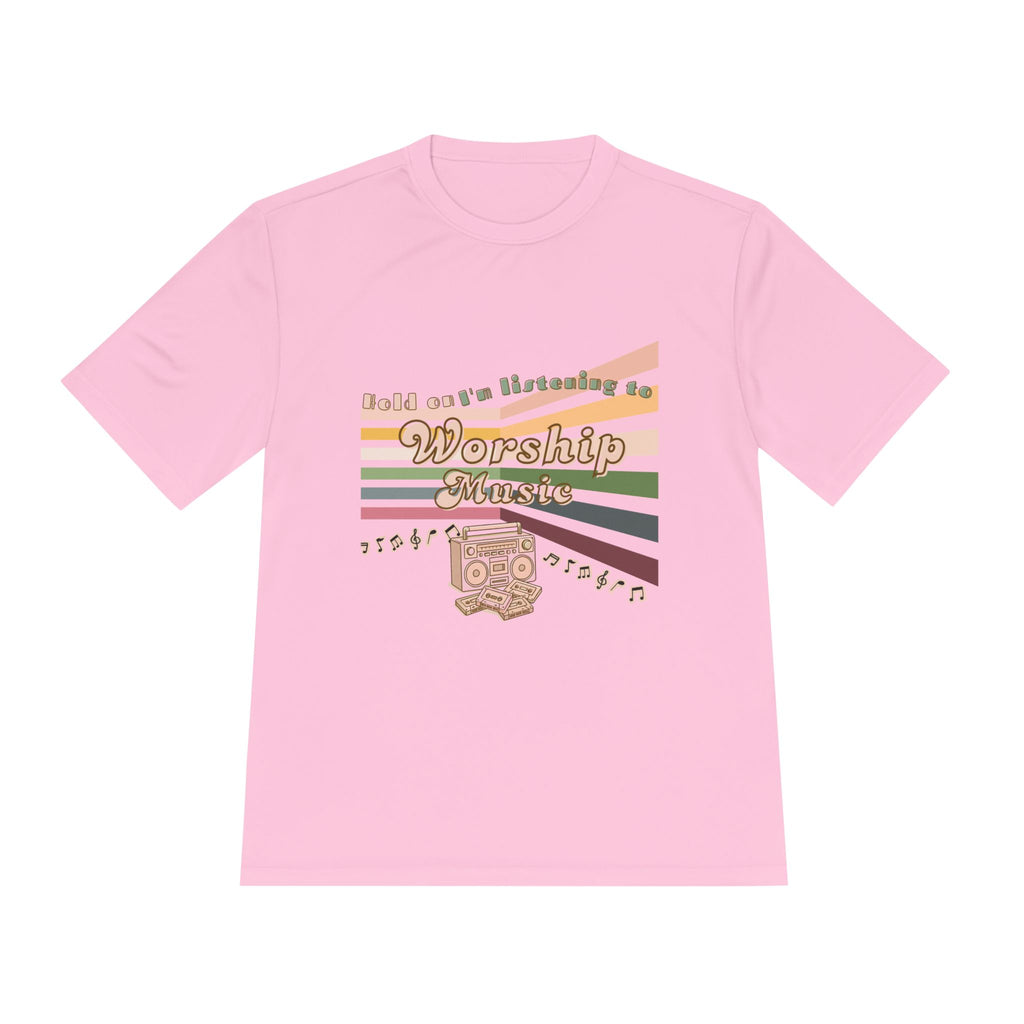 Women's Worship Music Moisture Wicking Tee — Retro Stripes & Speaker Graphic
