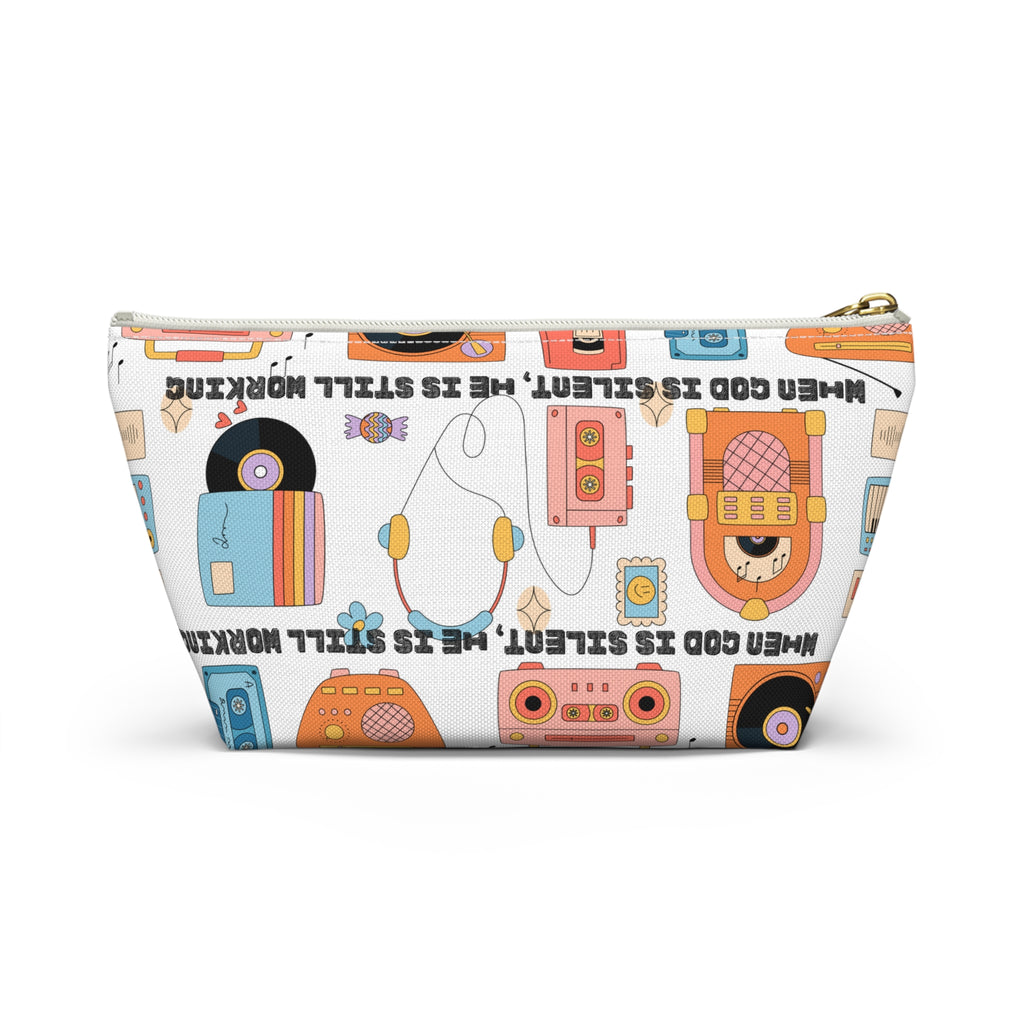 Retro Music Accessory Pouch — "When God Is Silent, He Is Still Working" T-Bottom Bag