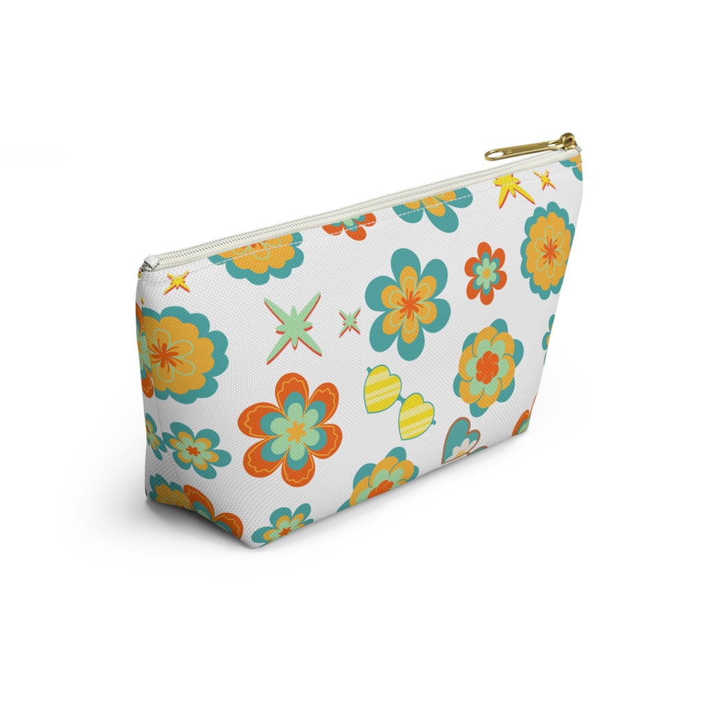 Retro Sunglasses Flowers Accessory Pouch — 60s-Inspired Bag