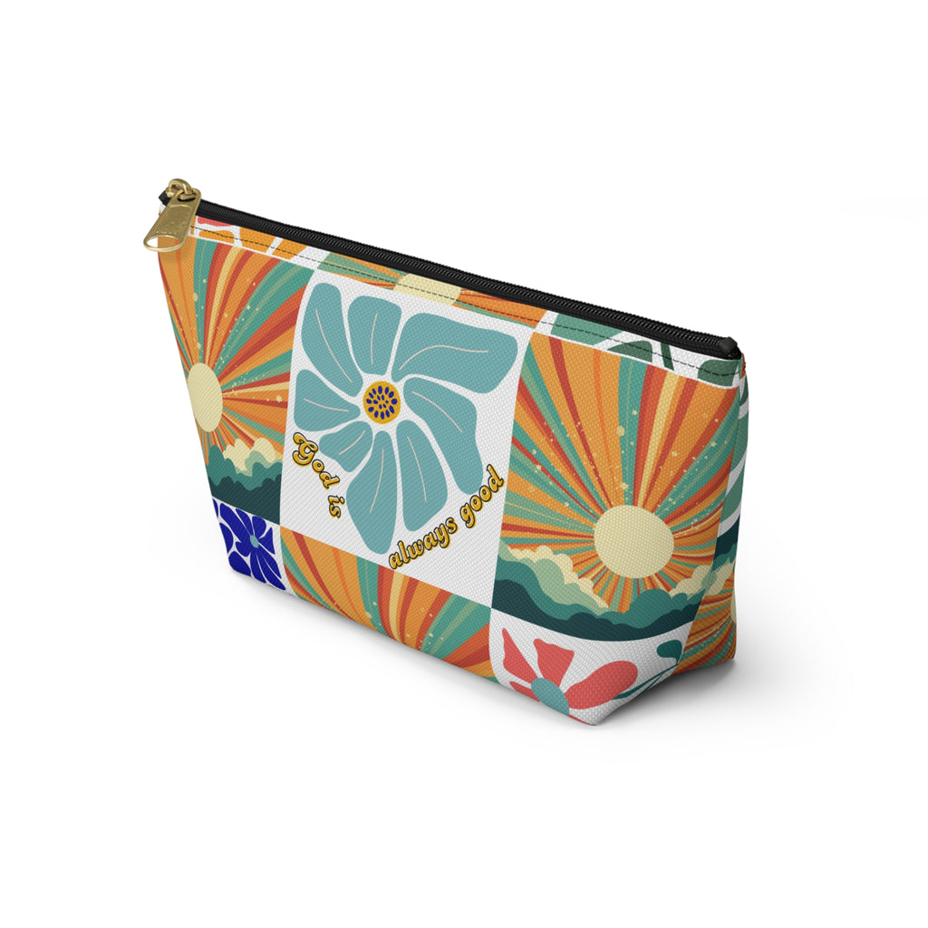 Retro Floral Sunrays Accessory Pouch — Colorful Sunrays T‑Bottom Bag