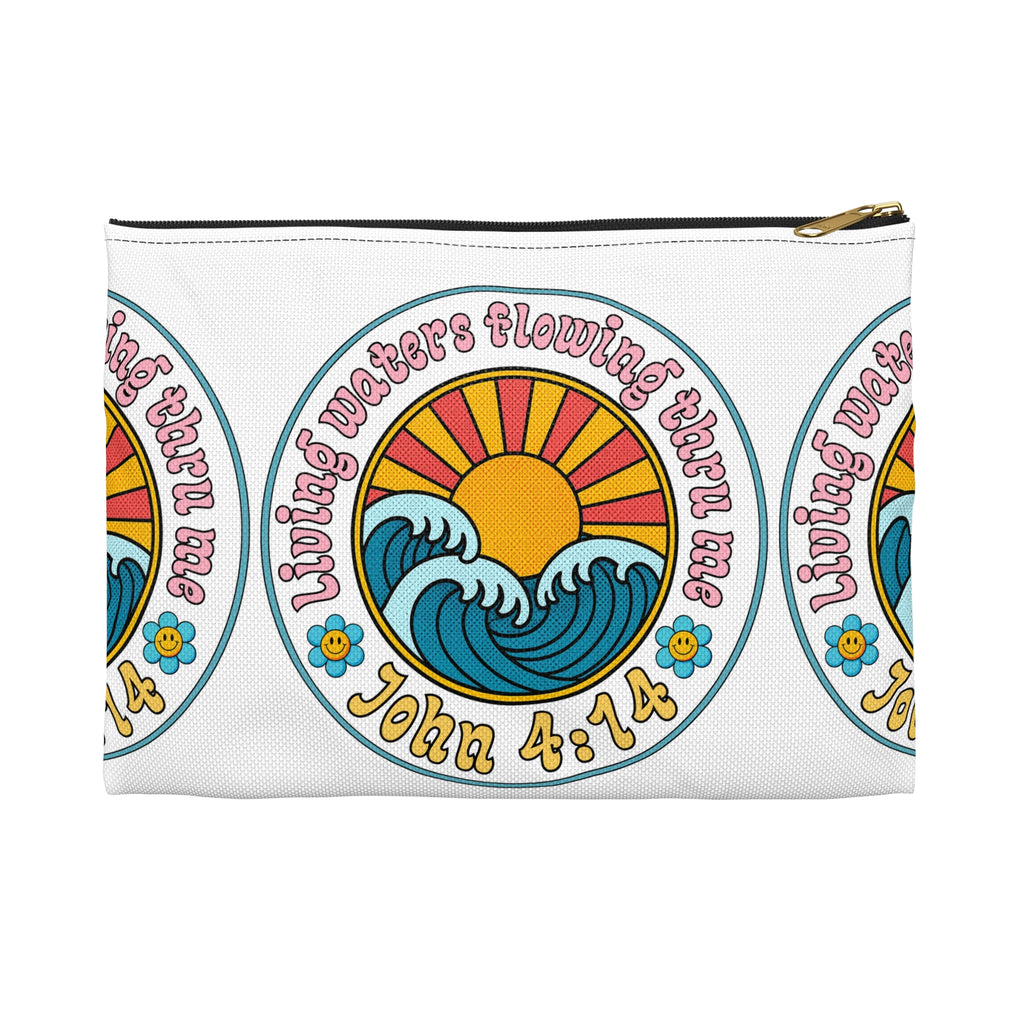 Accessory Pouch — "Living Waters Flowing Thru Me" John 4:14 Floral Wave