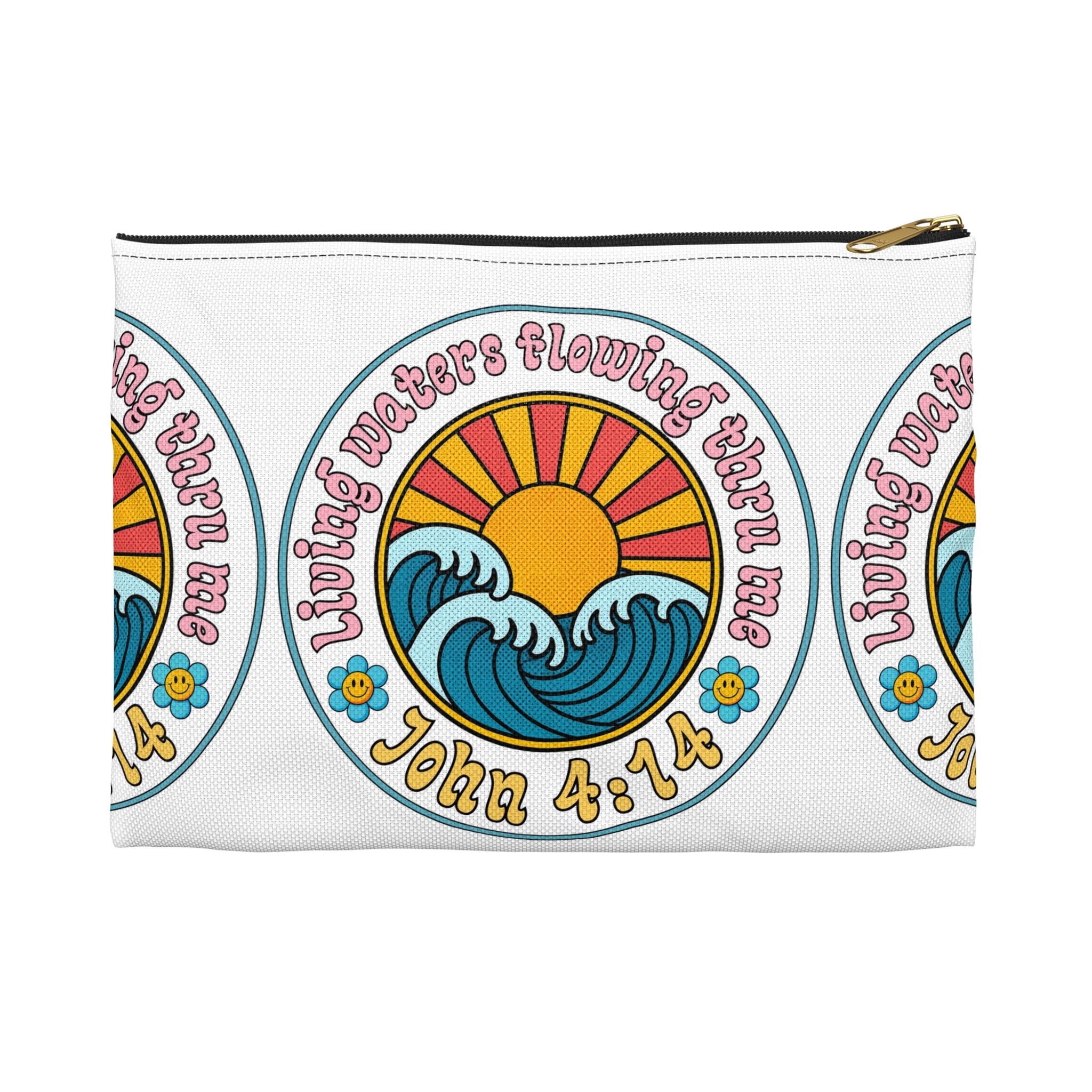 Accessory Pouch — "Living Waters Flowing Thru Me" John 4:14 Floral Wave