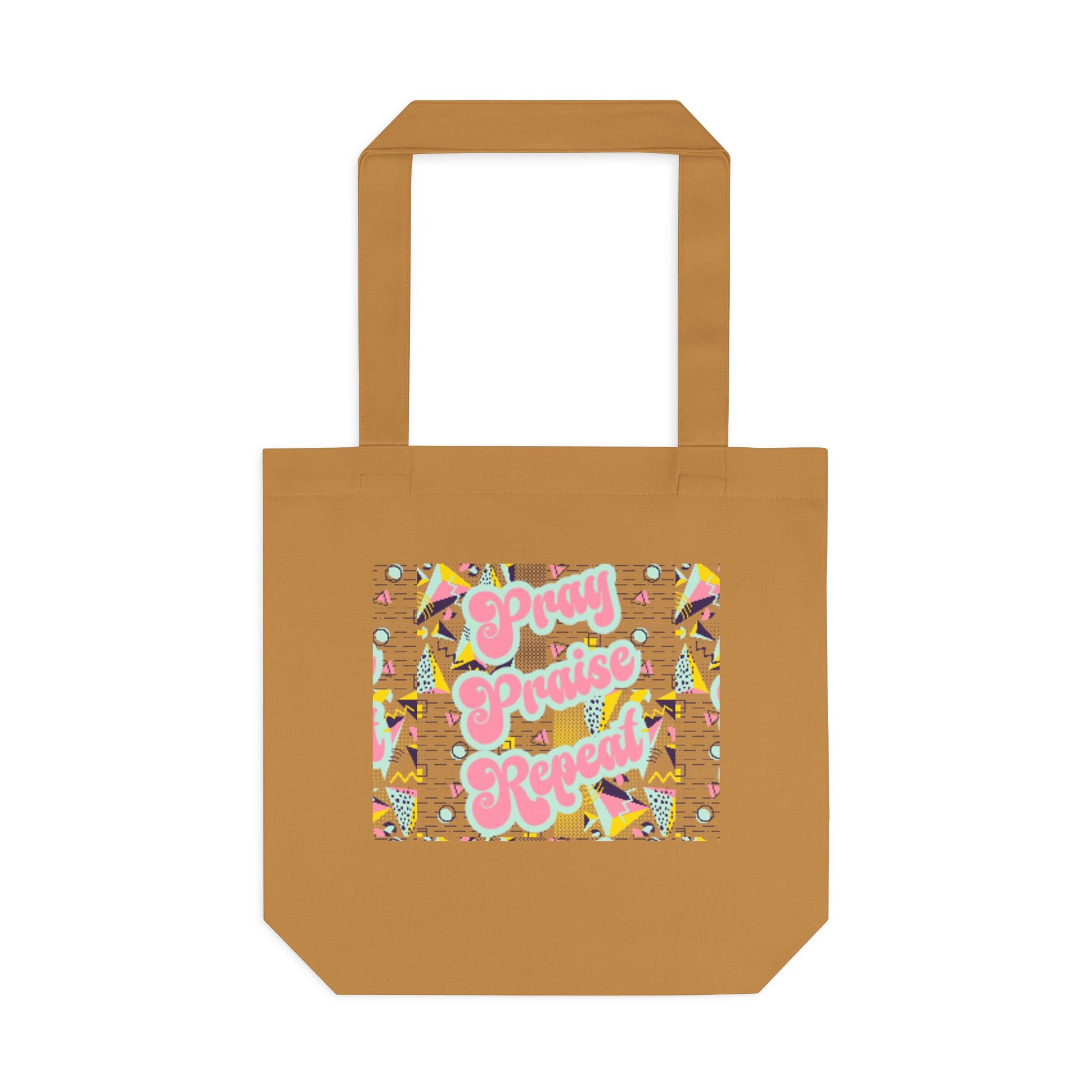 Cotton Tote — "Pray, Praise, Repeat" Colorful Faith Graphic Tote Bag