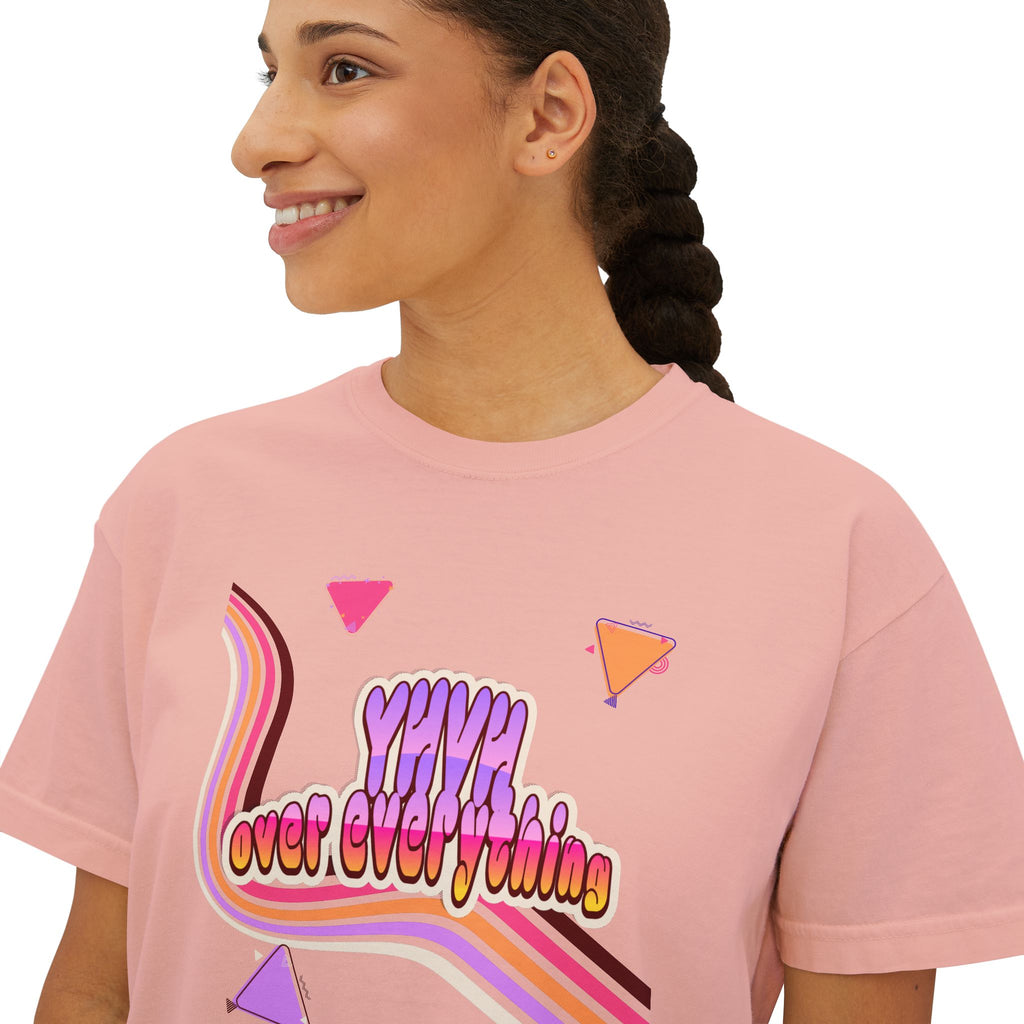Retro 'YHVH over everything' Boxy Tee — Women's 90s Vibe Graphic T-Shirt