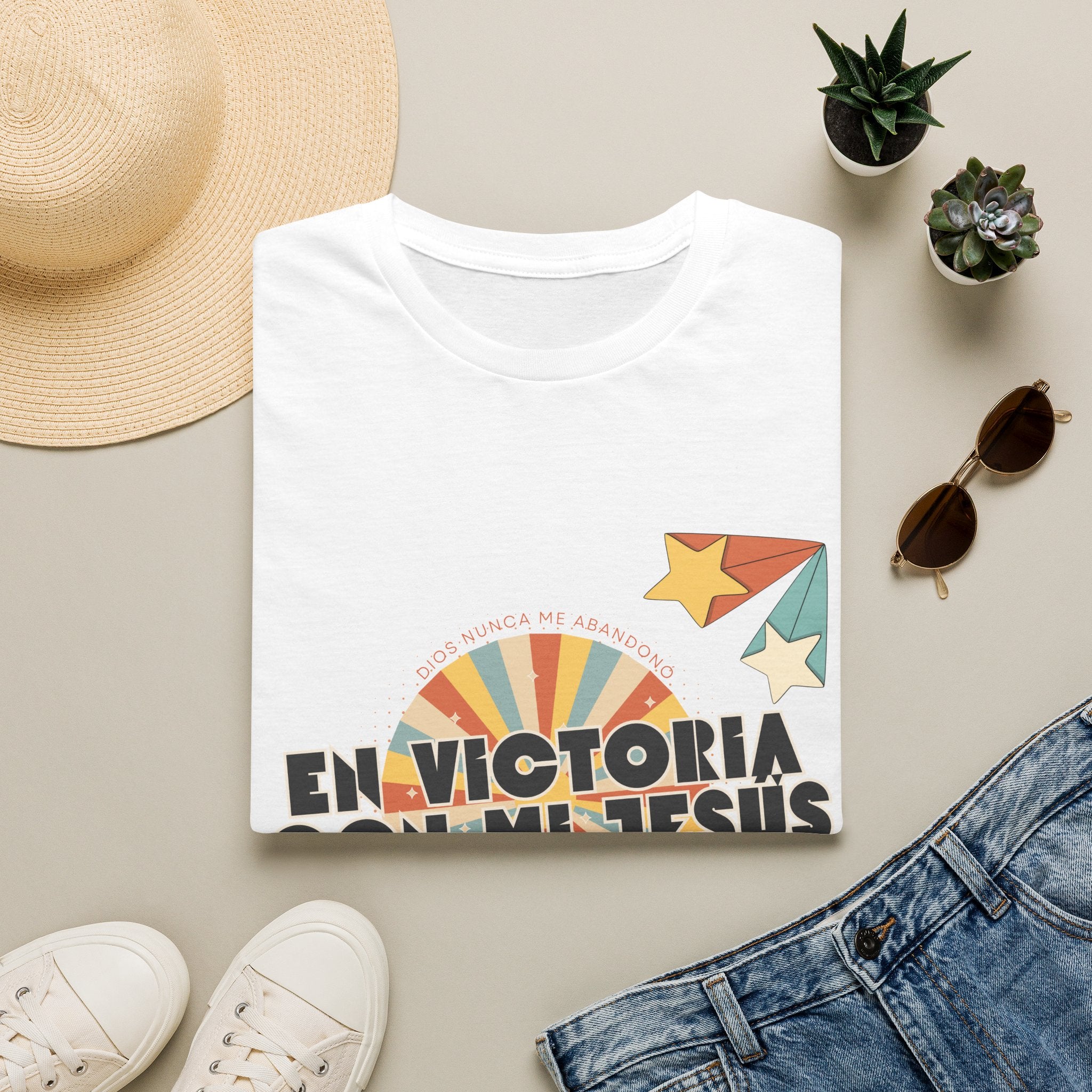 Camisa “En Victoria con mi Jesús” Varones Estilo Retro Sunrise