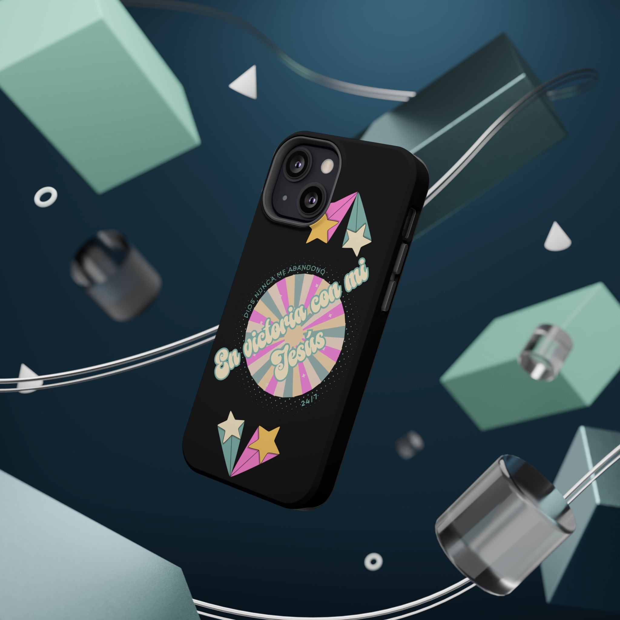 Mujeres Cover de Telefono Magnético e Impacto Resistente— "En Victoria con mi Jesús" Retro Star Design