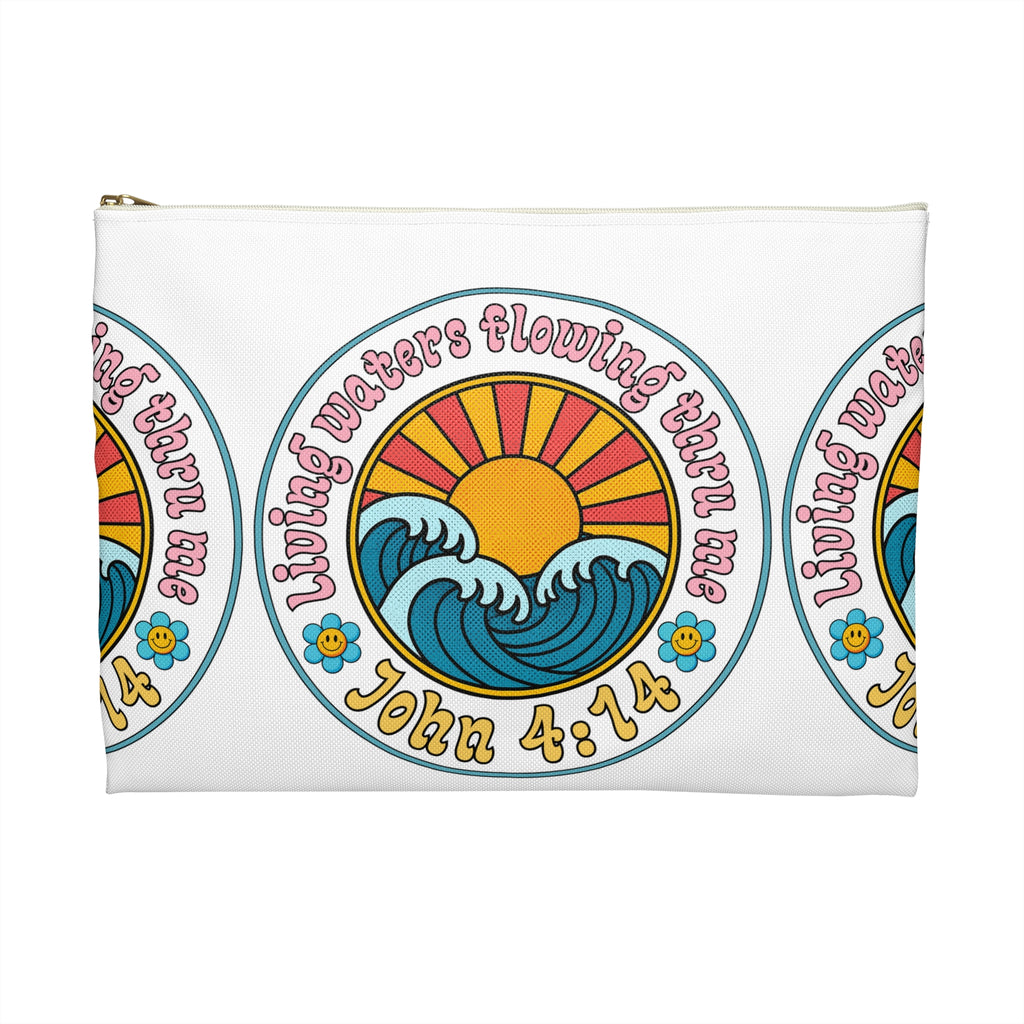 Accessory Pouch — "Living Waters Flowing Thru Me" John 4:14 Floral Wave