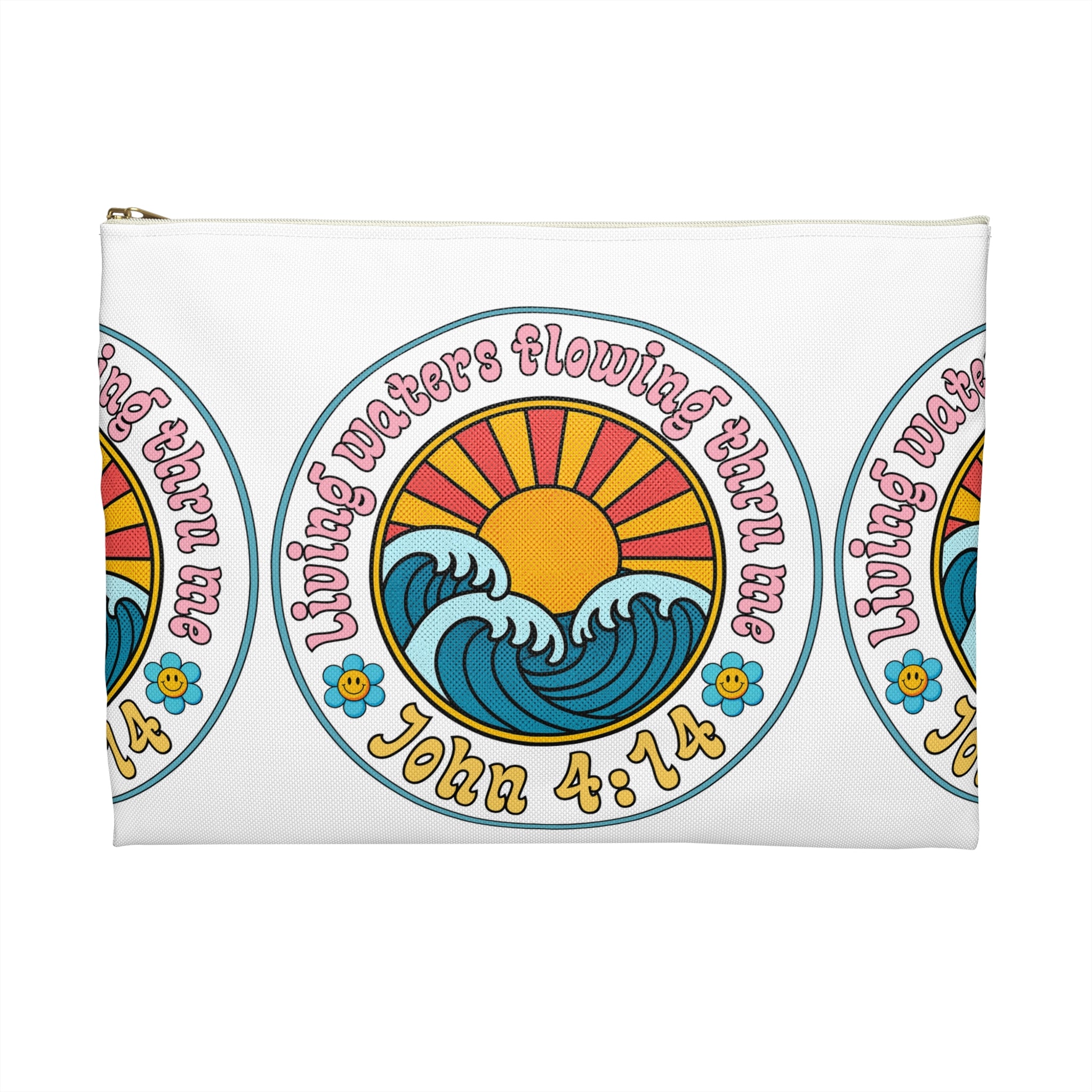 Accessory Pouch — "Living Waters Flowing Thru Me" John 4:14 Floral Wave