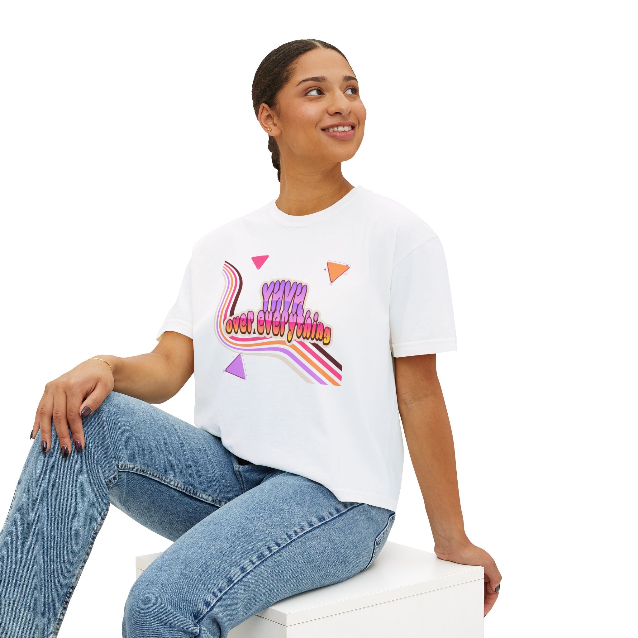 Retro 'YHVH over everything' Boxy Tee — Women's 90s Vibe Graphic T-Shirt