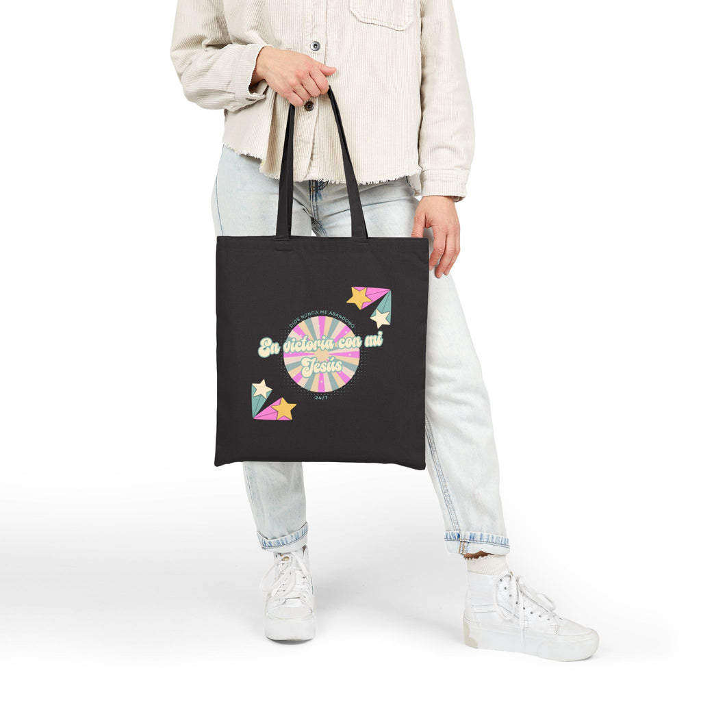 Bolsa de Algodon  — 'En victoria con mi Jesús' Retro Star Christian Canvas Tote