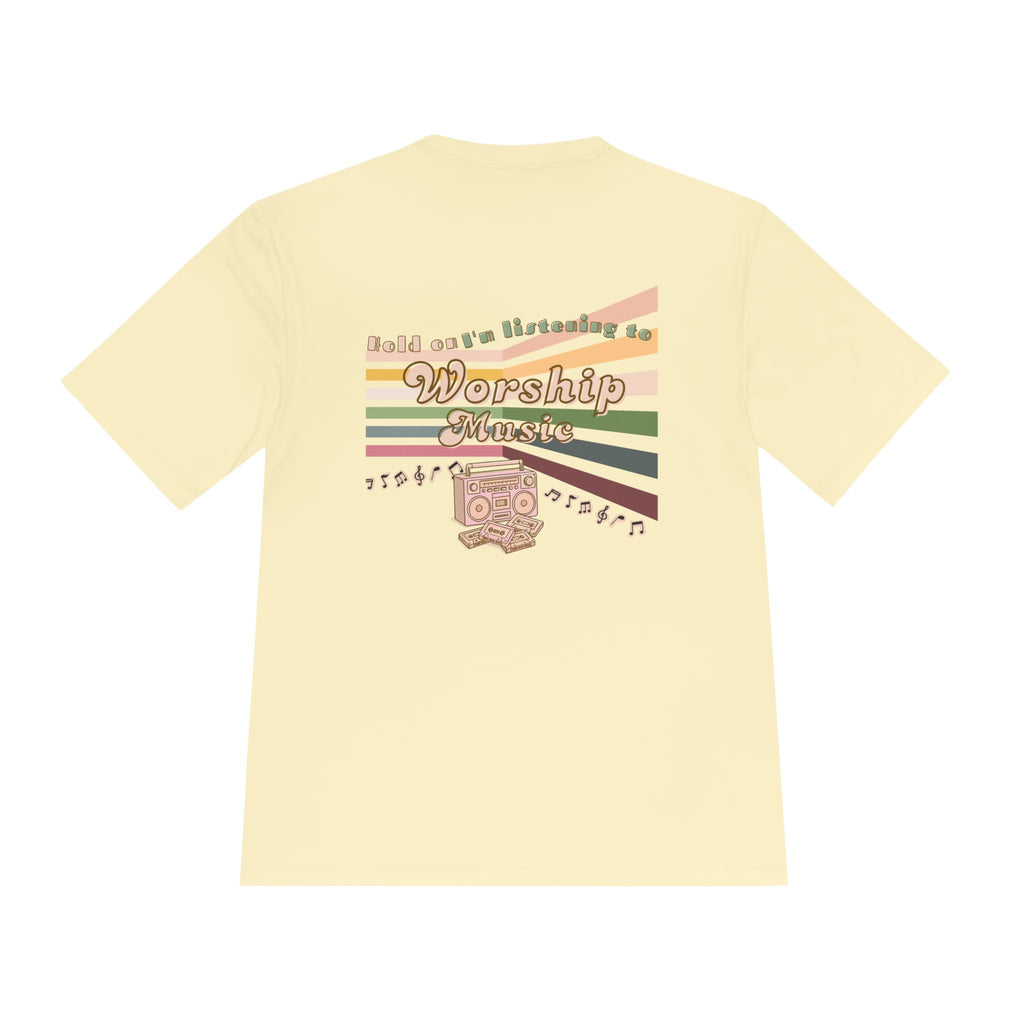 Women's Worship Music Moisture Wicking Tee — Retro Stripes & Speaker Graphic