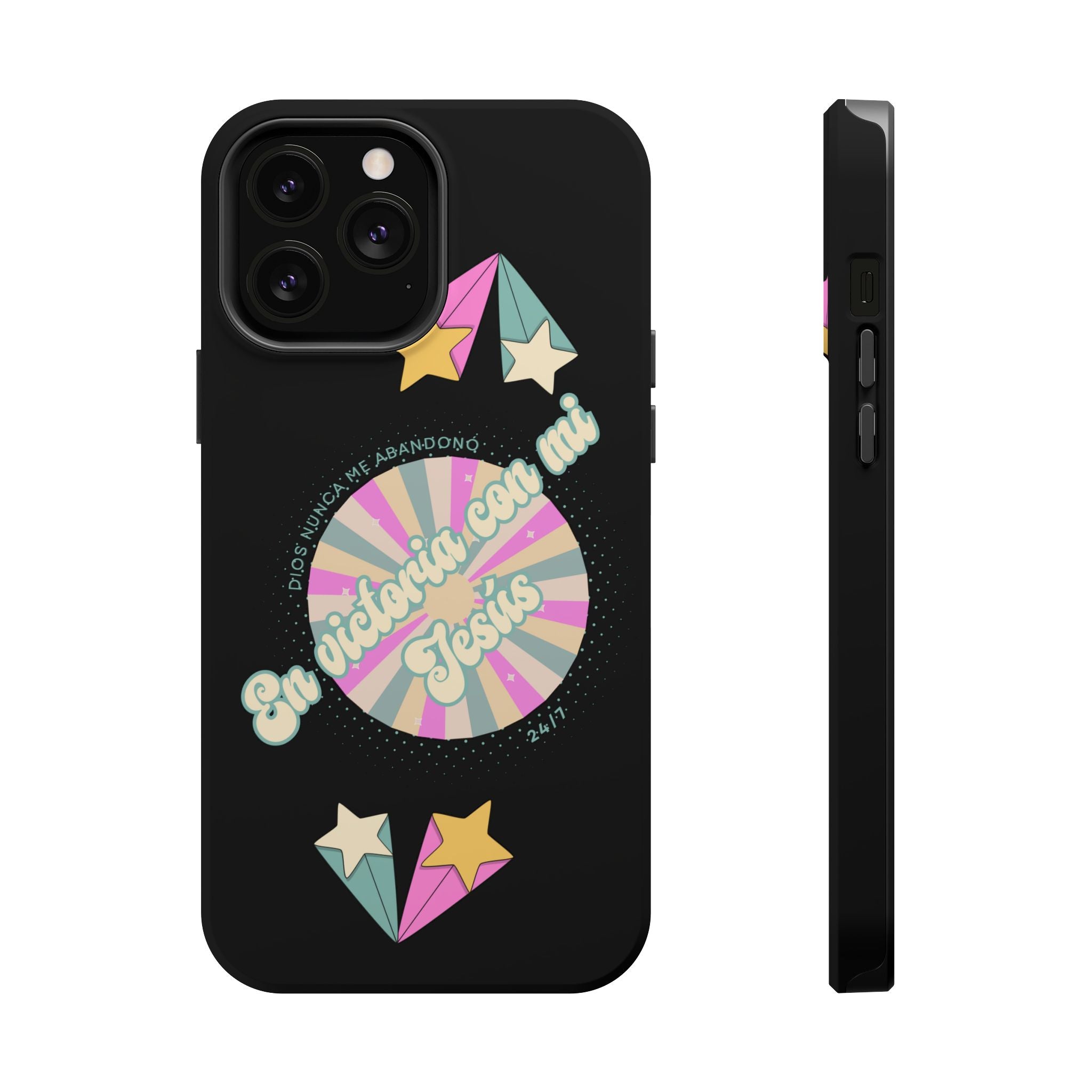 Mujeres Cover de Telefono Magnético e Impacto Resistente— "En Victoria con mi Jesús" Retro Star Design