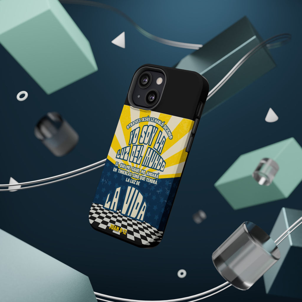 "Yo soy la luz del mundo" protección para telefono (Juan 8:12)— Para hombres- Magnético y resistente al impacto
