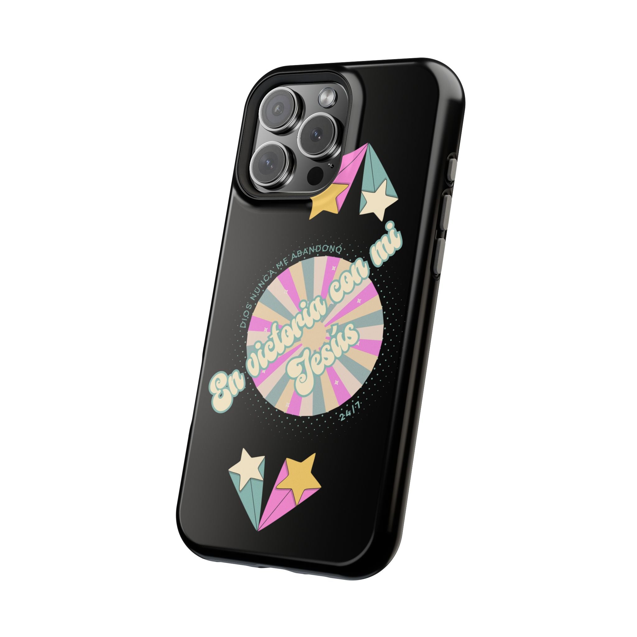 Mujeres Cover de Telefono Magnético e Impacto Resistente— "En Victoria con mi Jesús" Retro Star Design