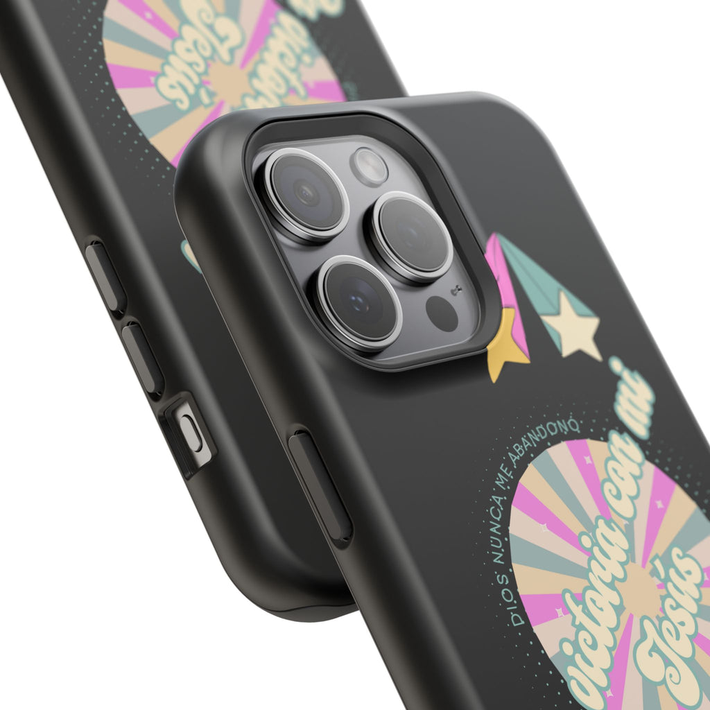 Mujeres Cover de Telefono Magnético e Impacto Resistente— "En Victoria con mi Jesús" Retro Star Design