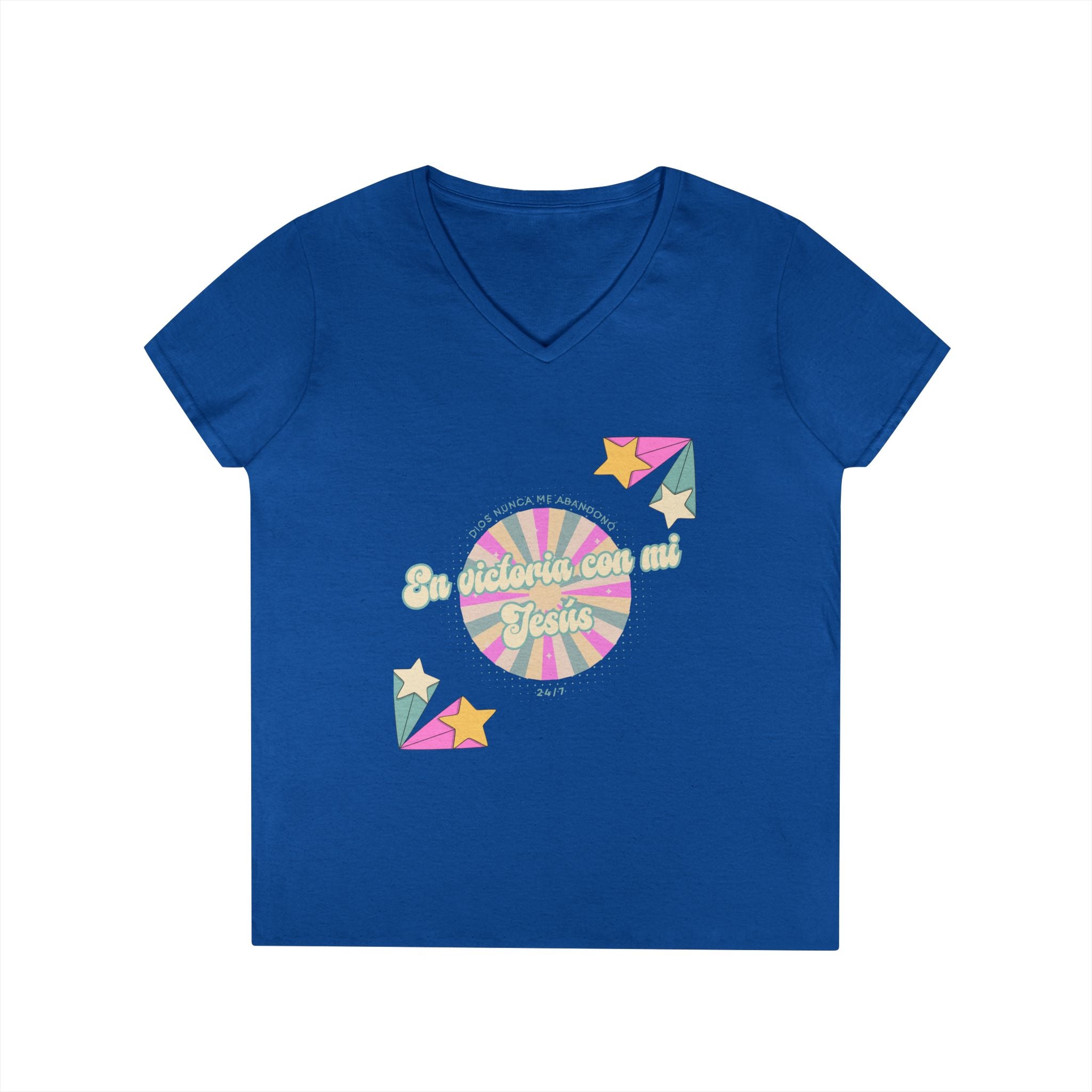 Camisa cuello V-Neck — "En victoria con mi Jesús" Para Mujeres