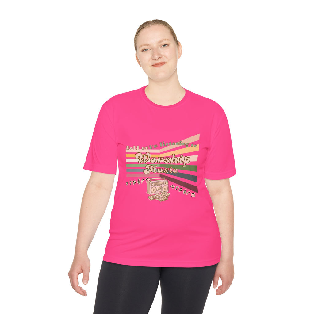 Women's Worship Music Moisture Wicking Tee — Retro Stripes & Speaker Graphic