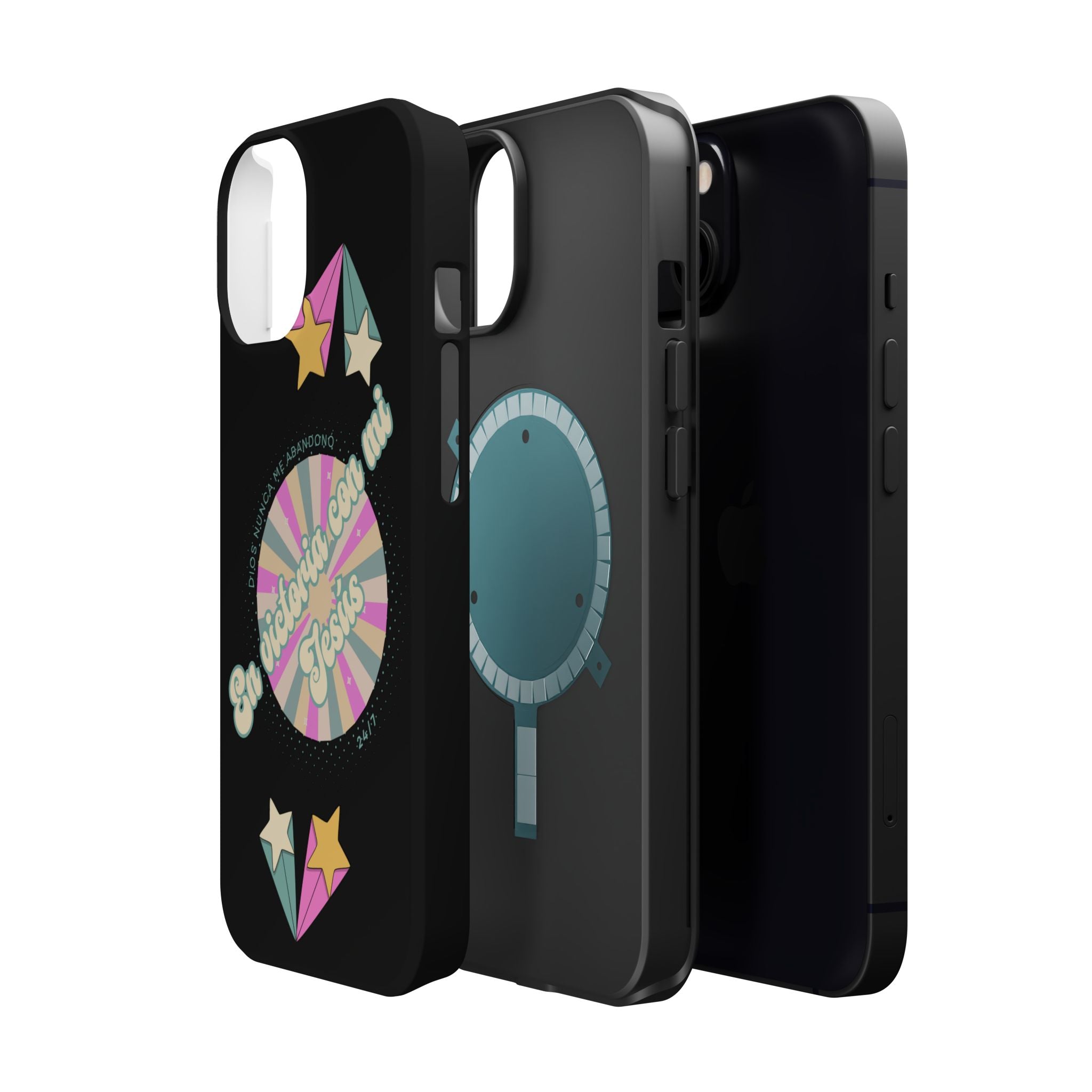 Mujeres Cover de Telefono Magnético e Impacto Resistente— "En Victoria con mi Jesús" Retro Star Design