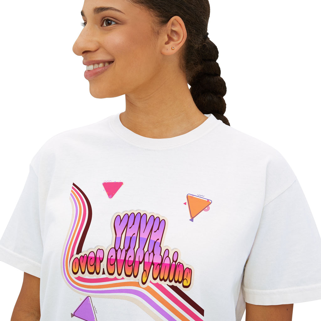 Retro 'YHVH over everything' Boxy Tee — Women's 90s Vibe Graphic T-Shirt