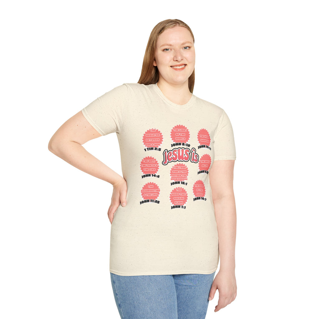 Women's 'Jesus is' T-Shirt — Inspirational Christian Scripture Tee (John 3:16, John 10:27)