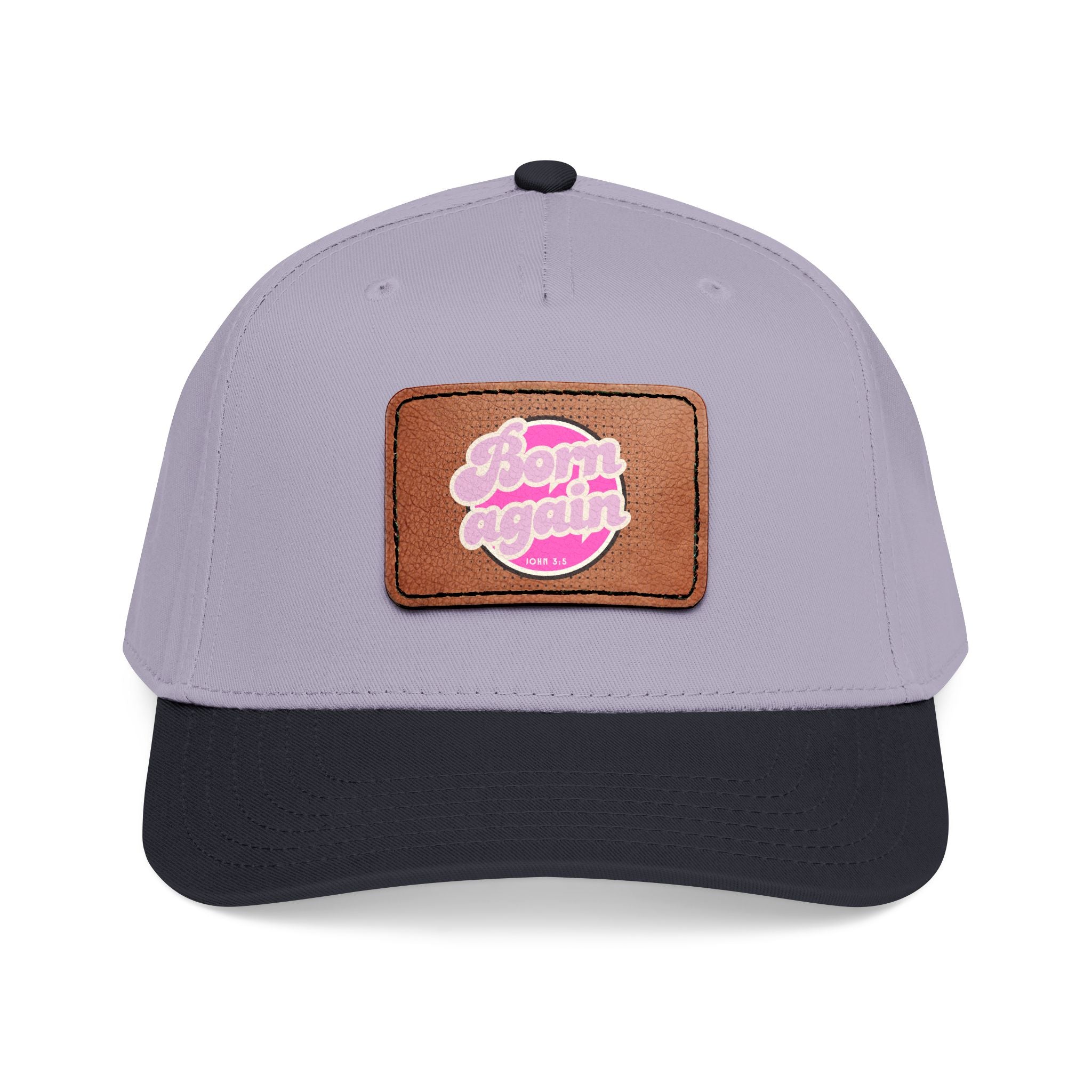 Women's 'Born Again' Leather Patch Baseball Cap — Retro Pink Logo Mid-Profile Hat