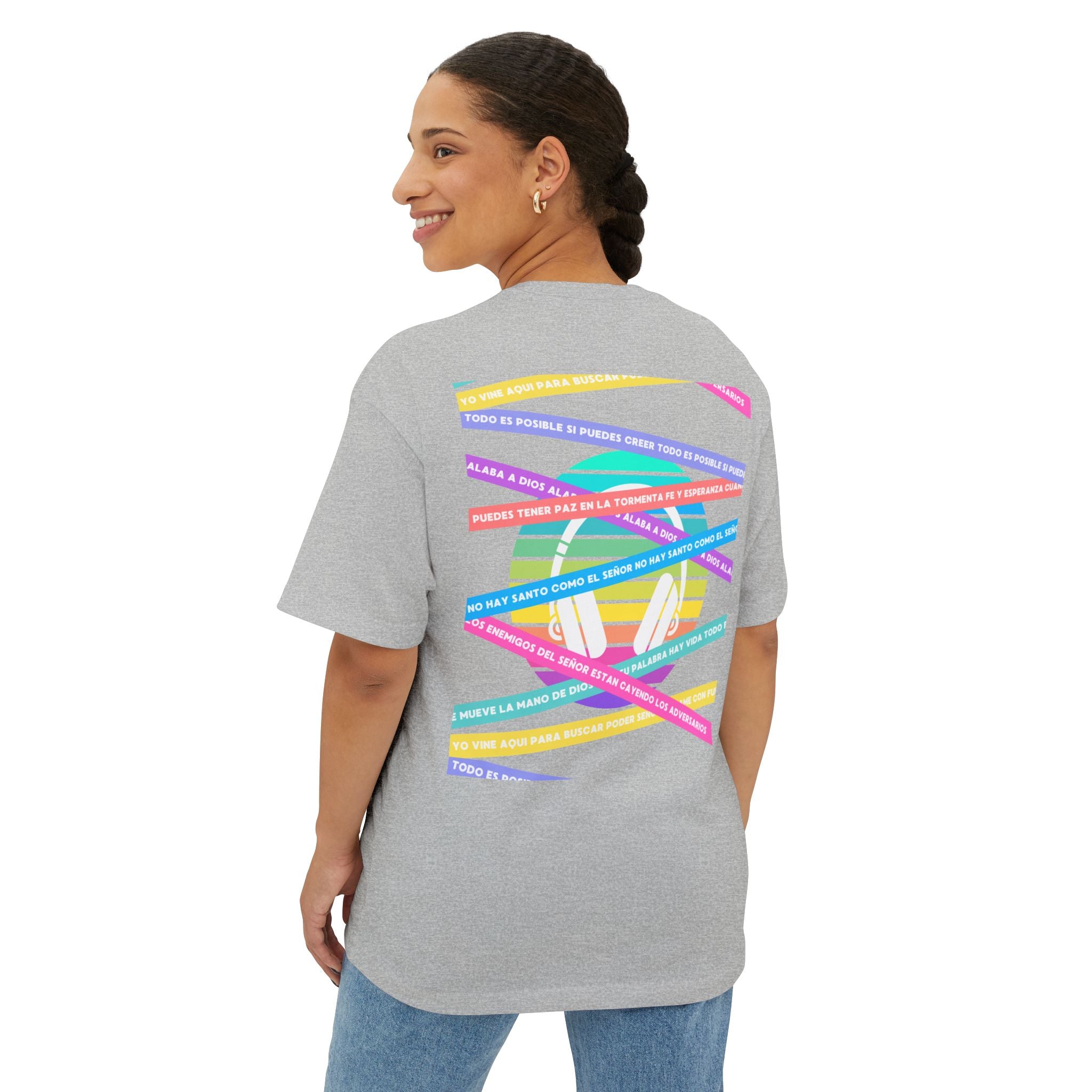 Woman's Spanish Music Tee (Música Cristiana letras)— Oversized Boxy with Colors