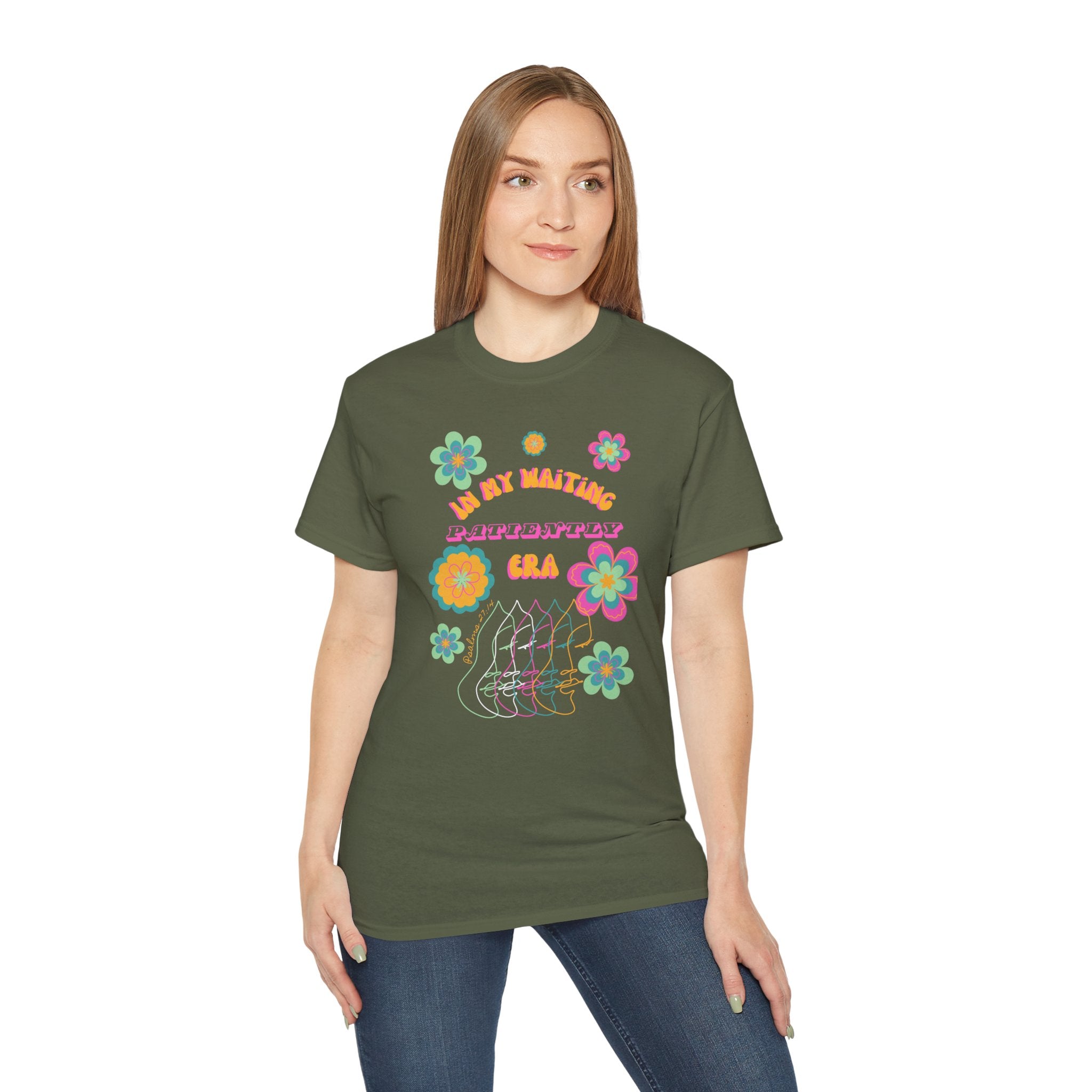 Retro Floral "In My Waiting Patiently Era" Ladies' V-Neck T-Shirt