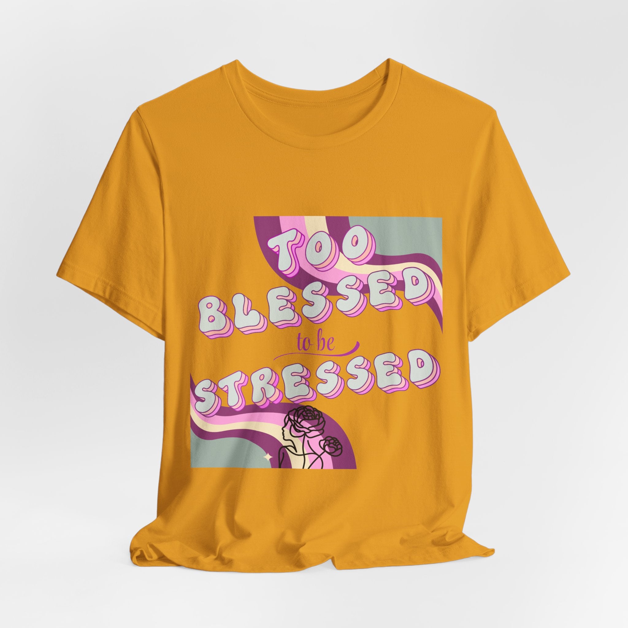 Women's Too Blessed to Be Stressed Tee — Retro Pink Graphic T-Shirt