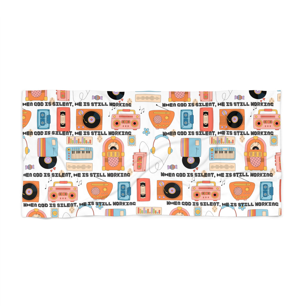 Retro Music Women's Towel — 'When God Is Silent, He Is Still Working' Pattern