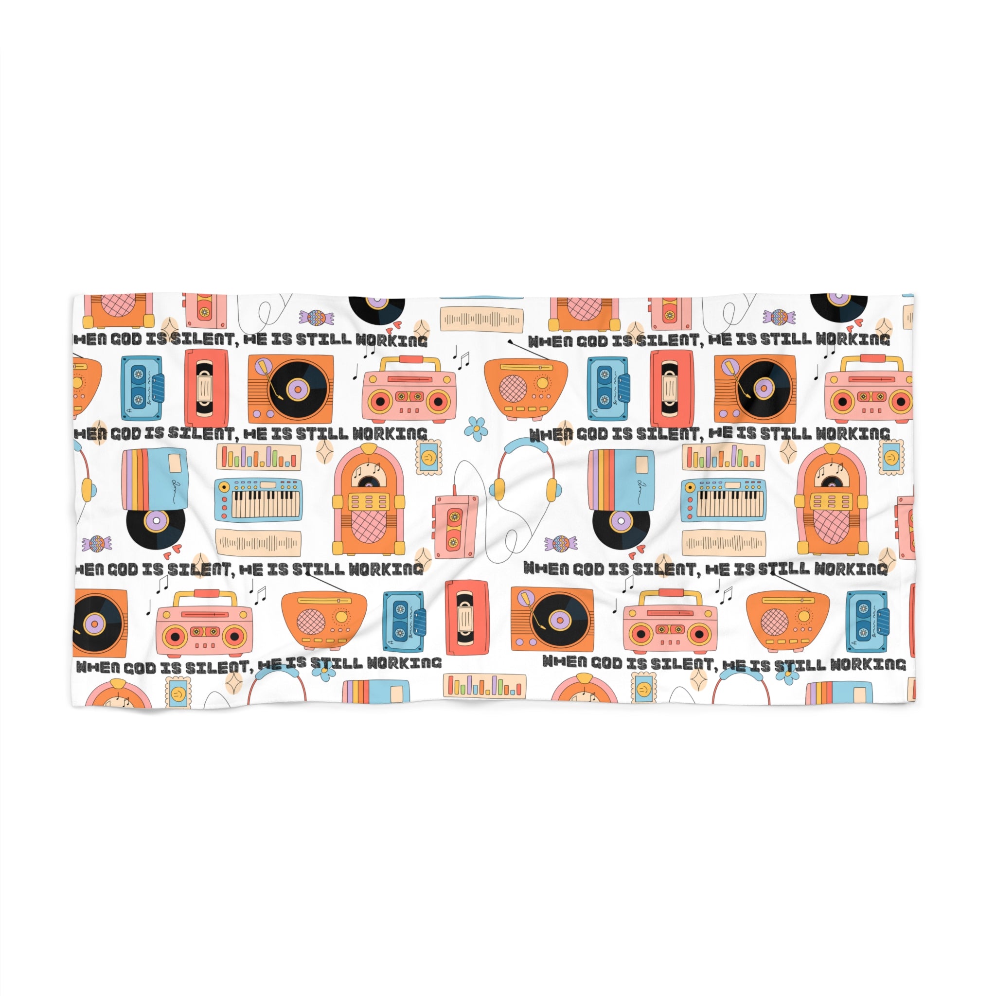 Retro Music Women's Towel — 'When God Is Silent, He Is Still Working' Pattern