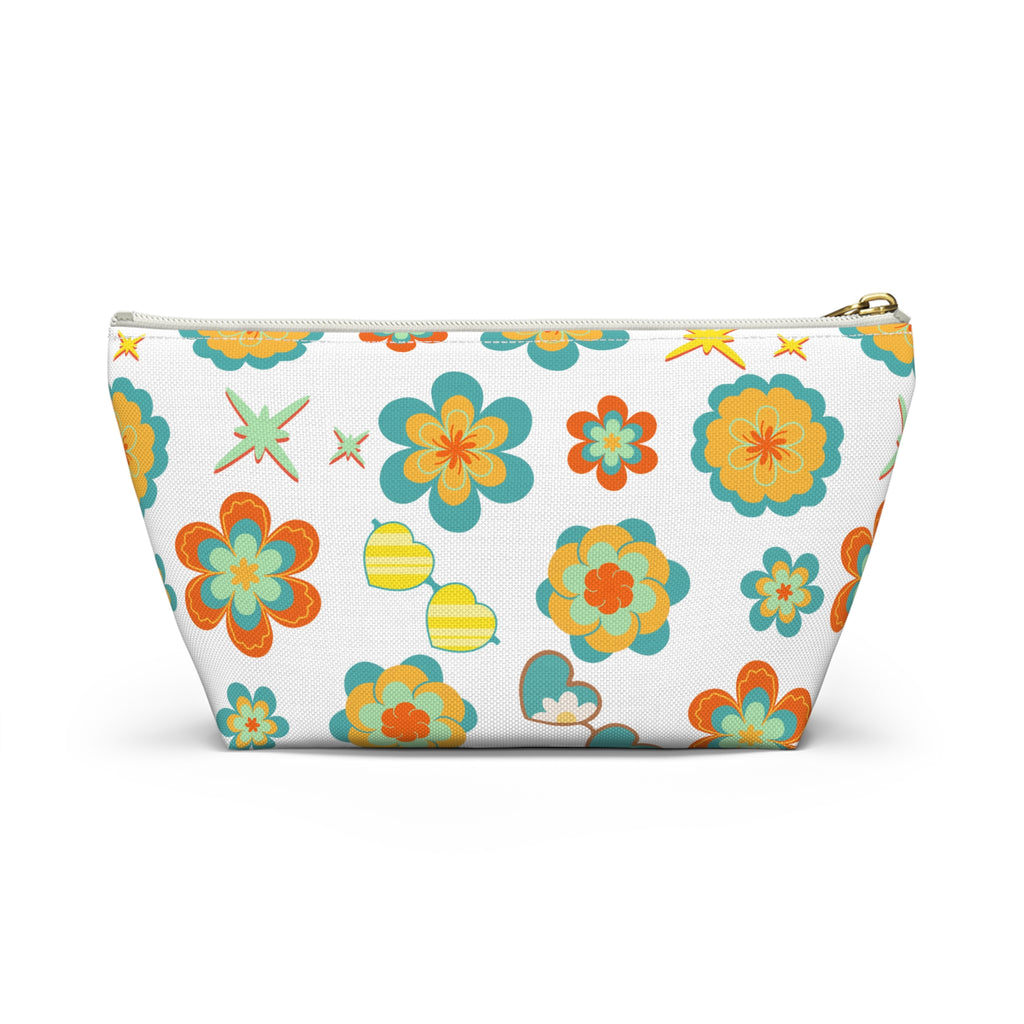Retro Sunglasses Flowers Accessory Pouch — 60s-Inspired Bag