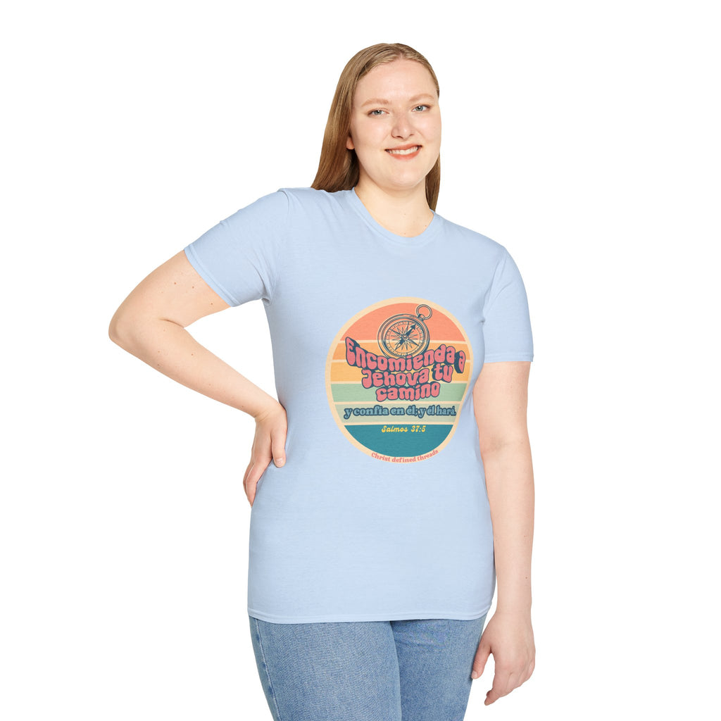 "Encomienda a Jehová tu camino" Camisa — Retro compás Camisa Feminina
