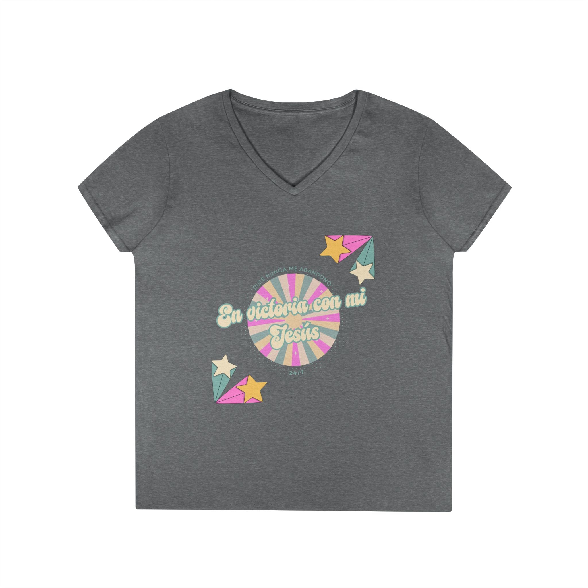 Camisa cuello V-Neck — "En victoria con mi Jesús" Para Mujeres