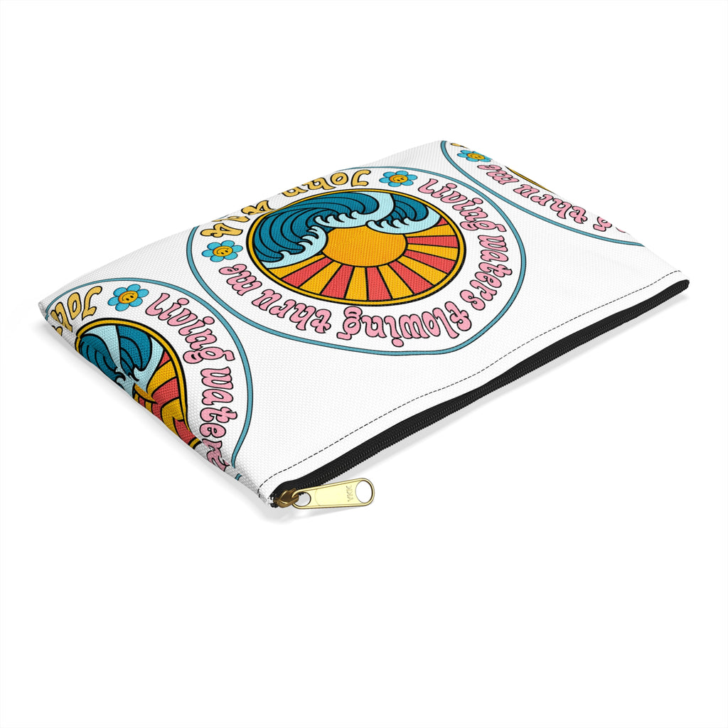 Accessory Pouch — "Living Waters Flowing Thru Me" John 4:14 Floral Wave
